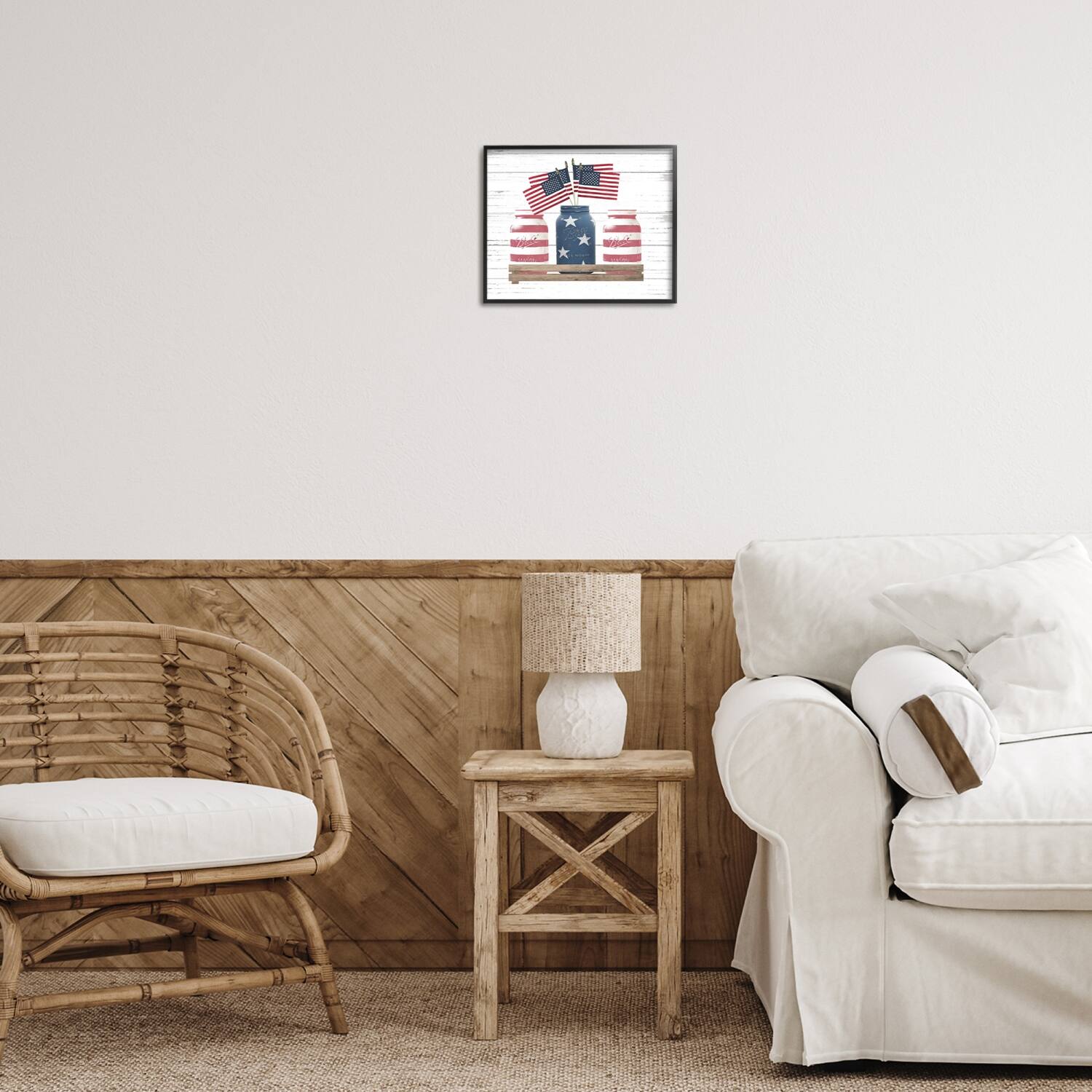 Stupell Industries Rustic Patriotic Jars American Pride Flag Design Framed Giclee Art