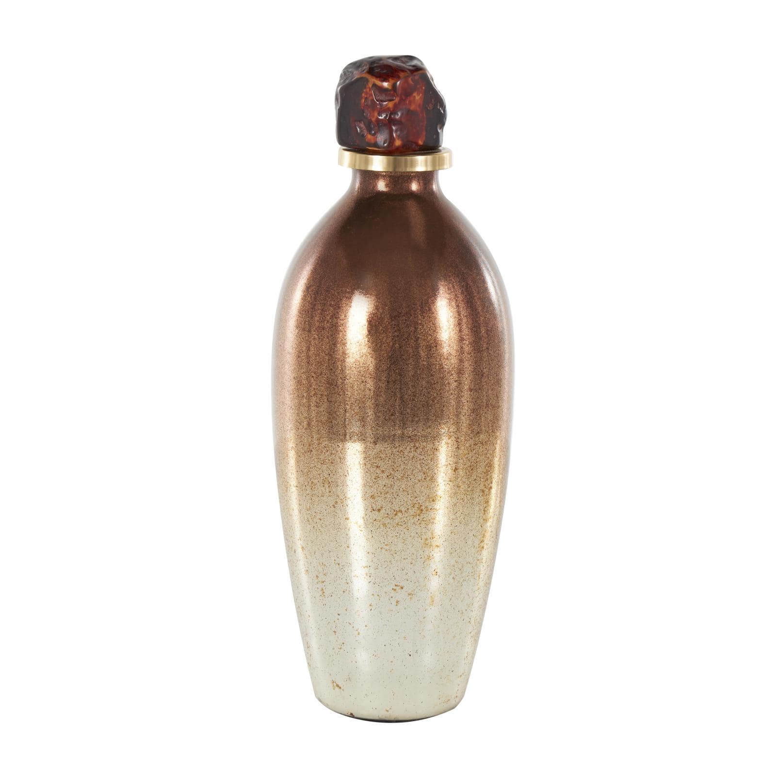 14" Gold, Beige & Copper Glass Speckled Ombre Decorative Jar with Textured Top Knob