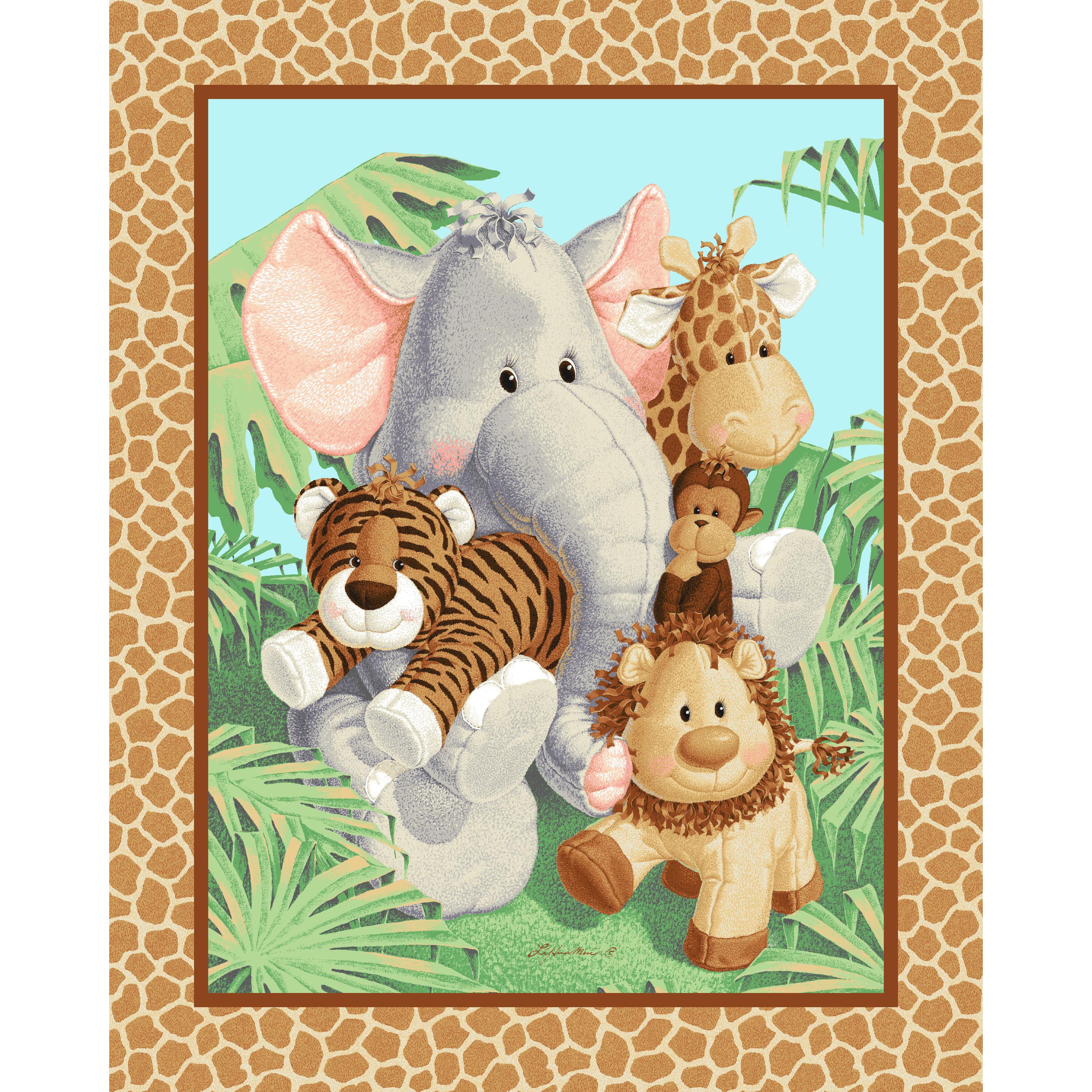 Fabric Traditions Bright Multicolor Jungle Babies Panel Cotton Fabric