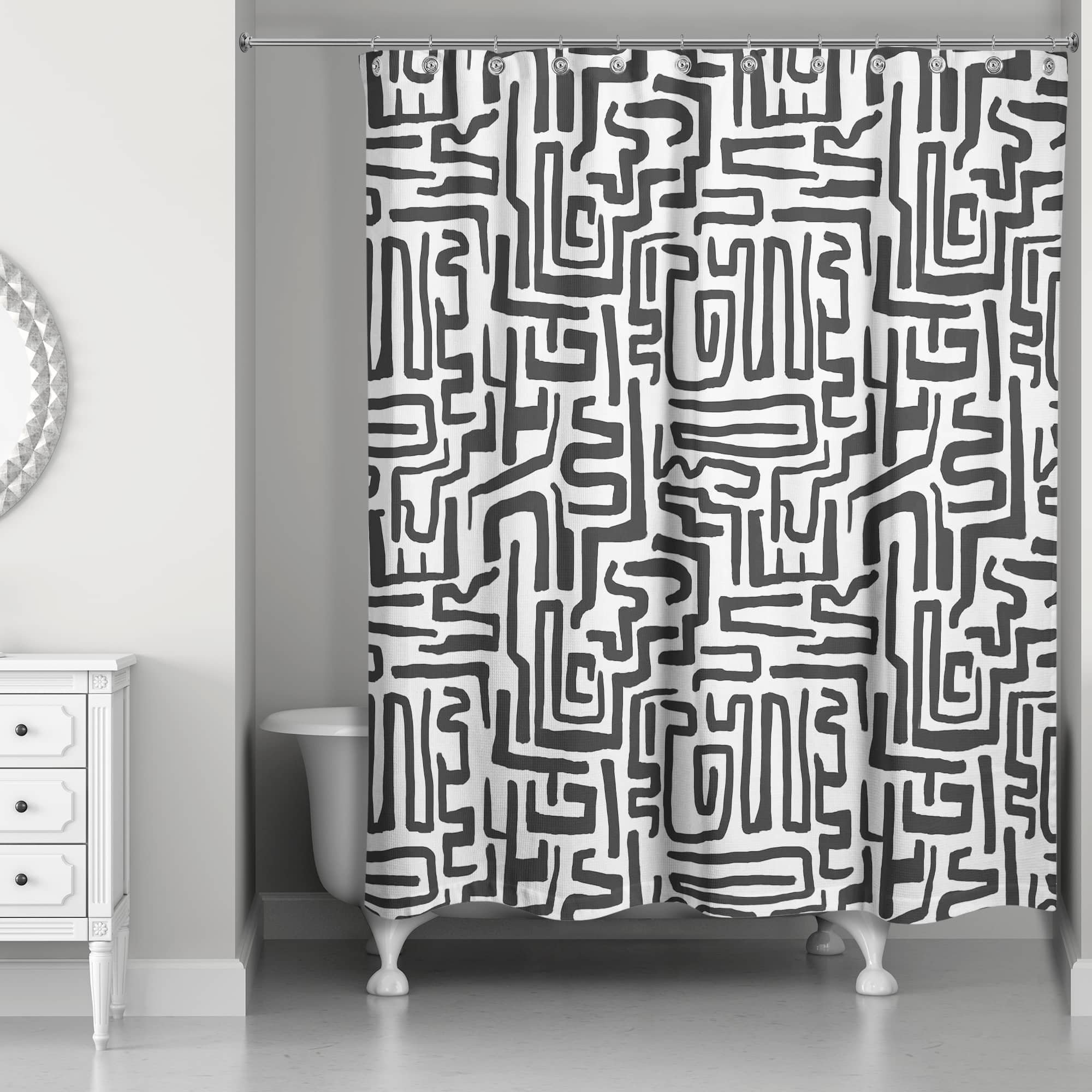 Black Maze Lines 71" x 74" Shower Curtain