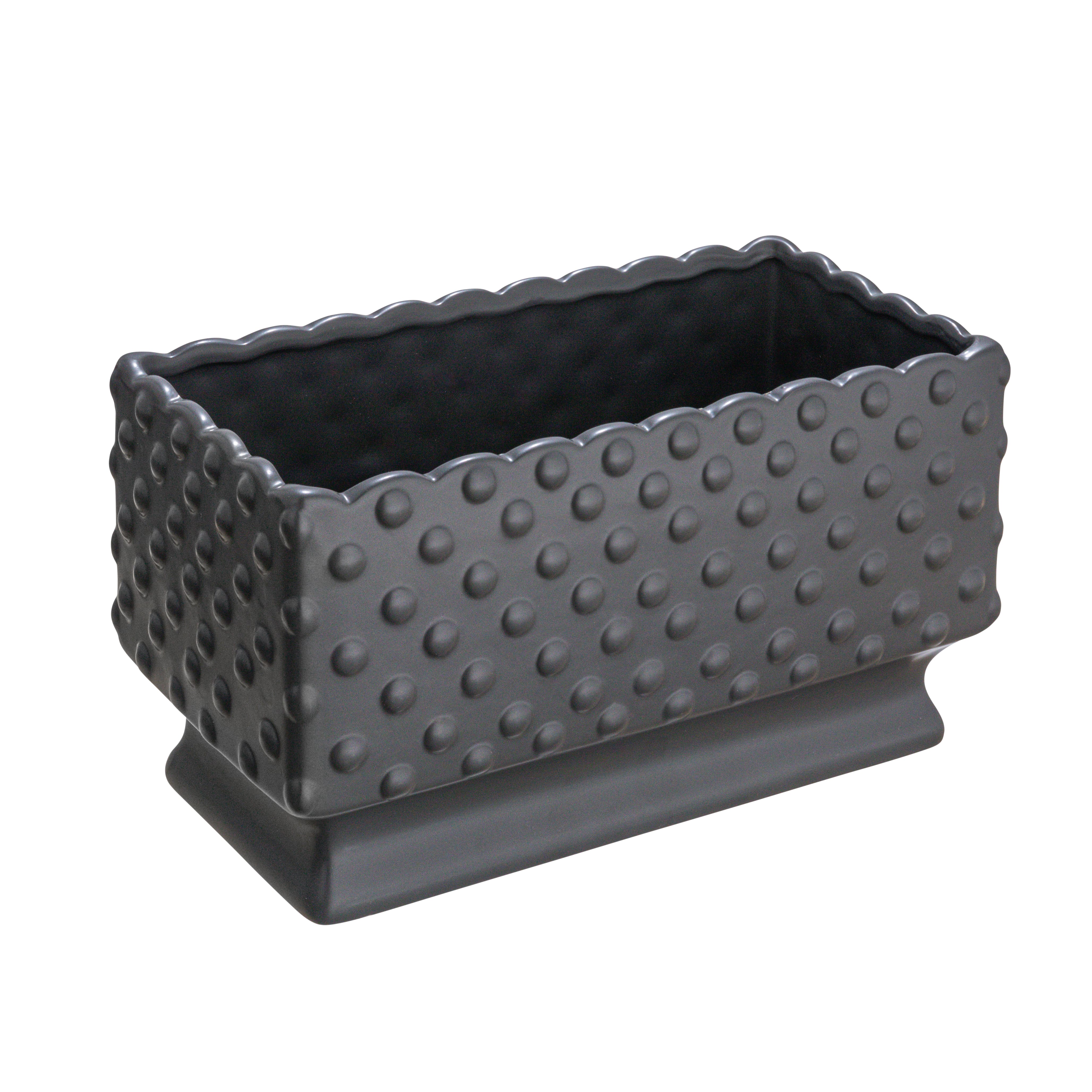 Hello Honey® 11" Black Ceramic Hobnail Planter with Scalloped Edge