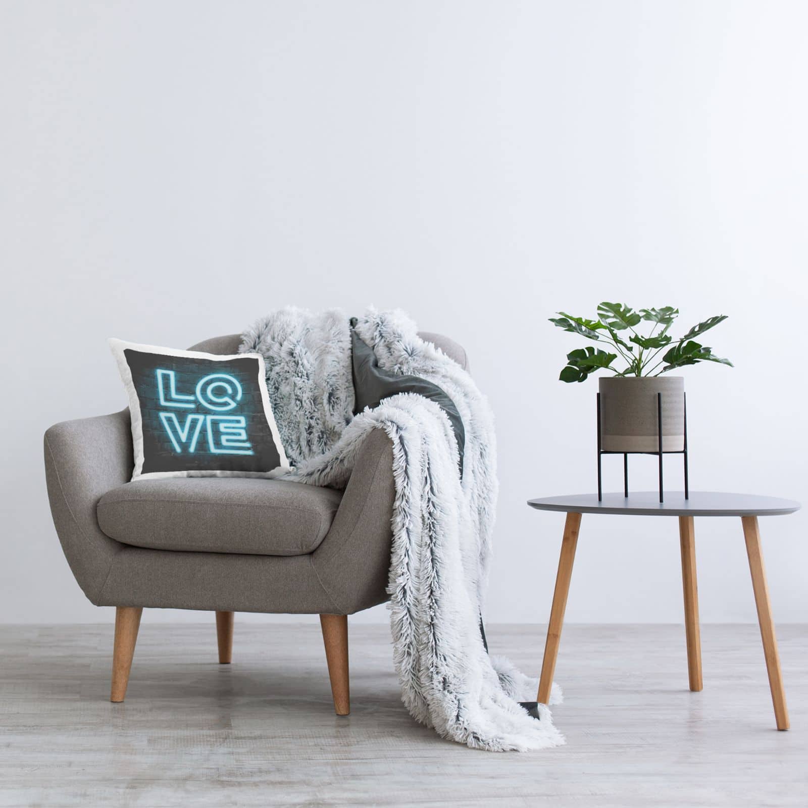 Stupell Industries Love Blue Neon Letters Design Throw Pillow, 18" x 18"