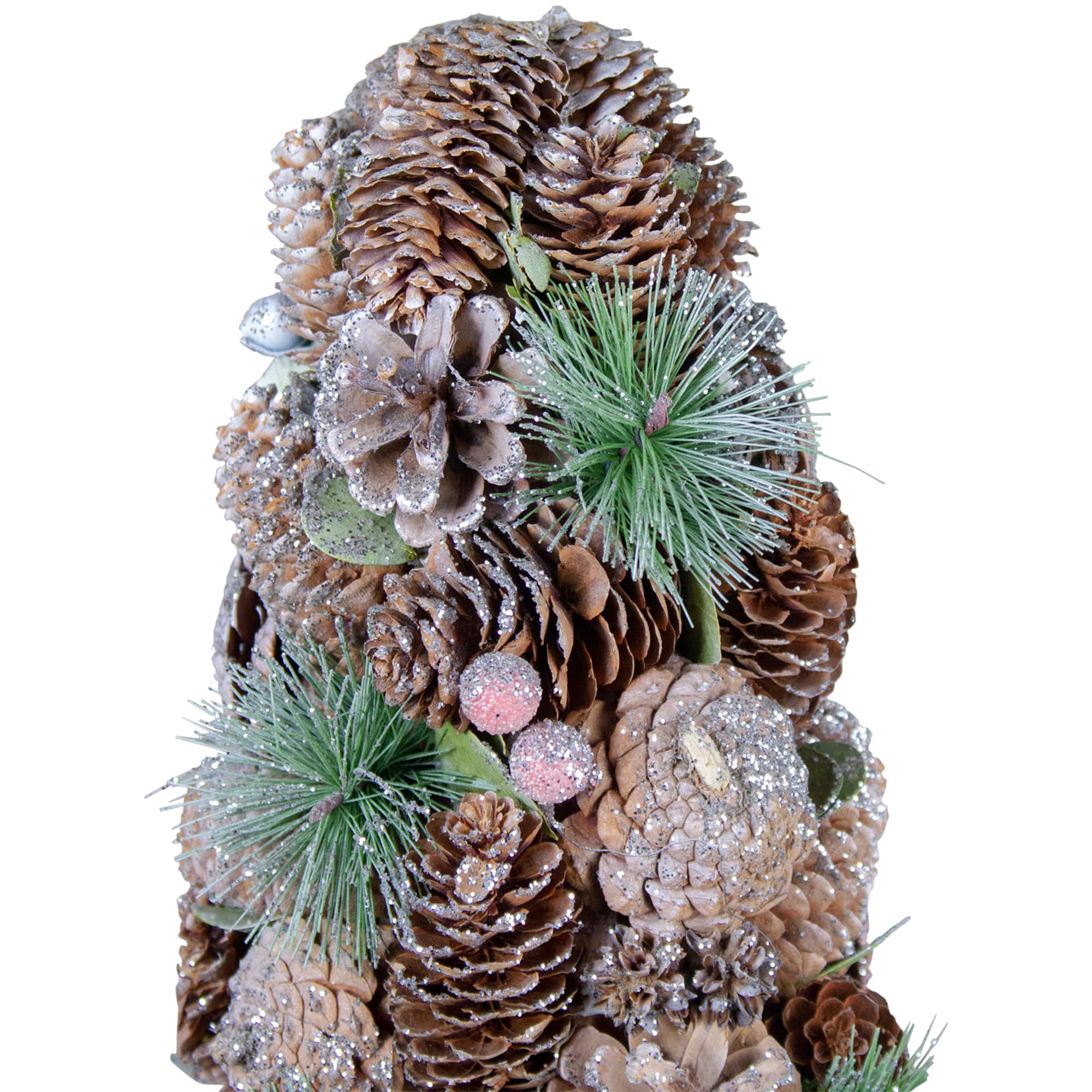 16.5" Unlit Glittered Pinecone & Berry Christmas Tree