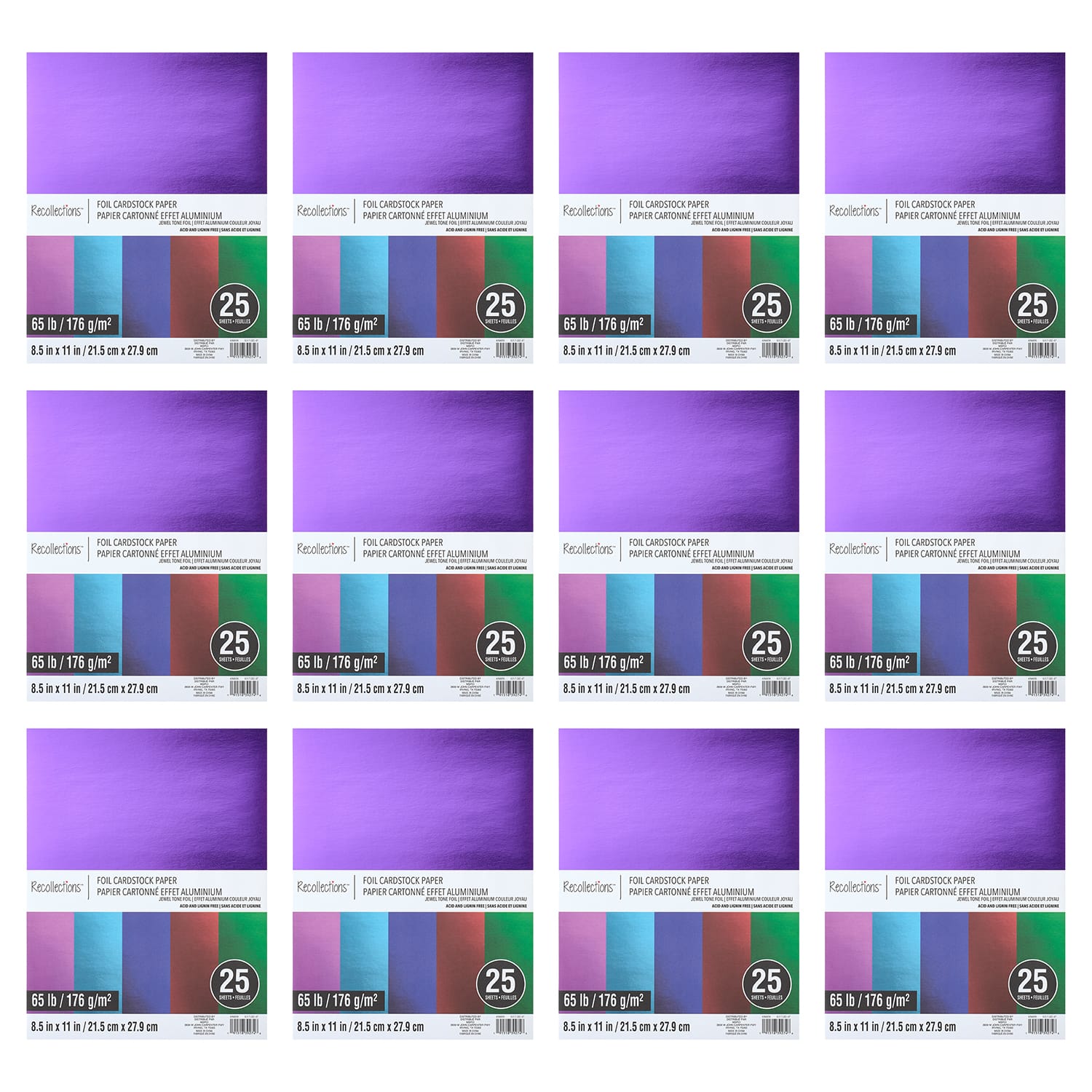 12 Packs: 25 ct. (300 total) Multicolor 8.5" x 11" Foil Cardstock Paper by Recollections™