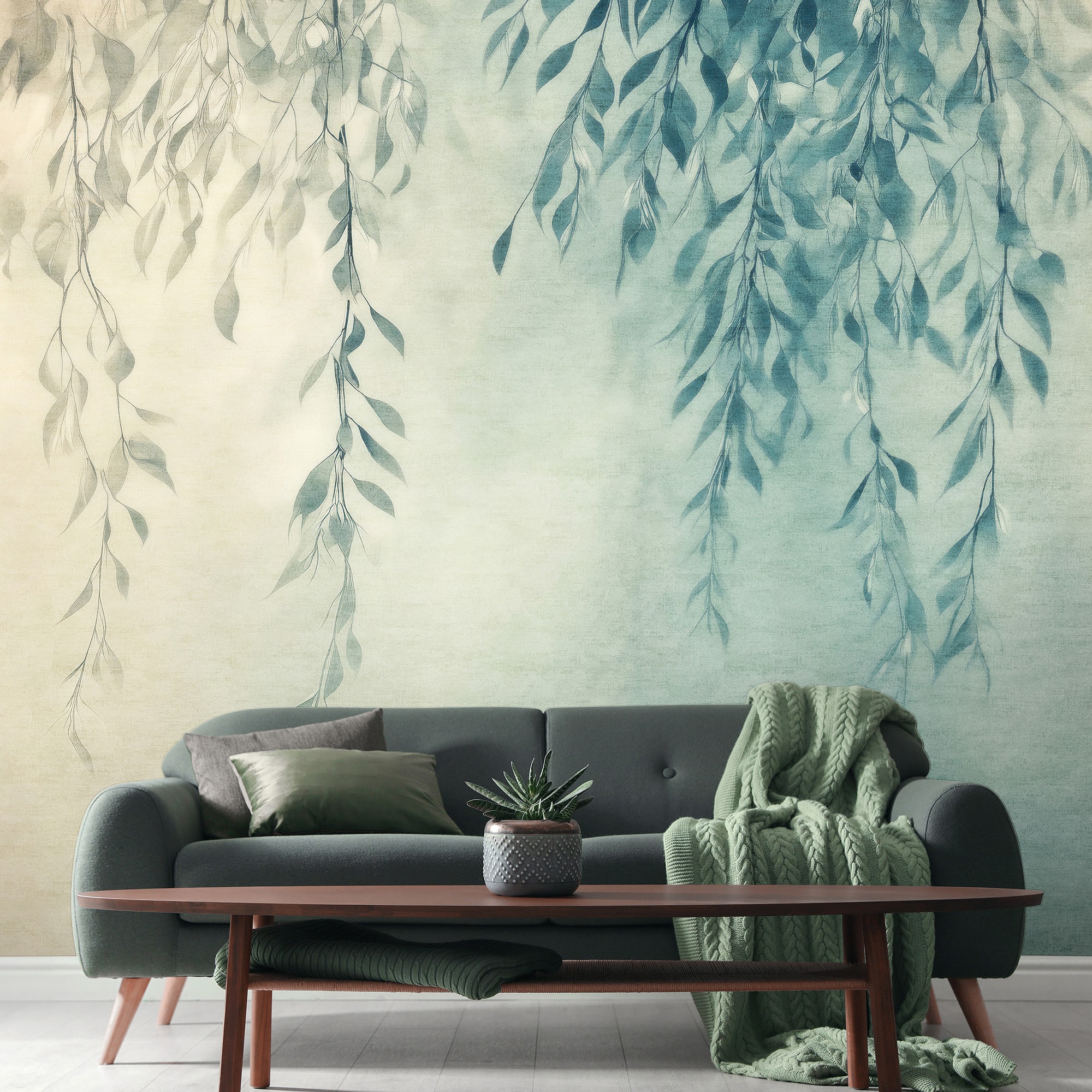 Designs Direct Silent Leaves Teal Wall Mural