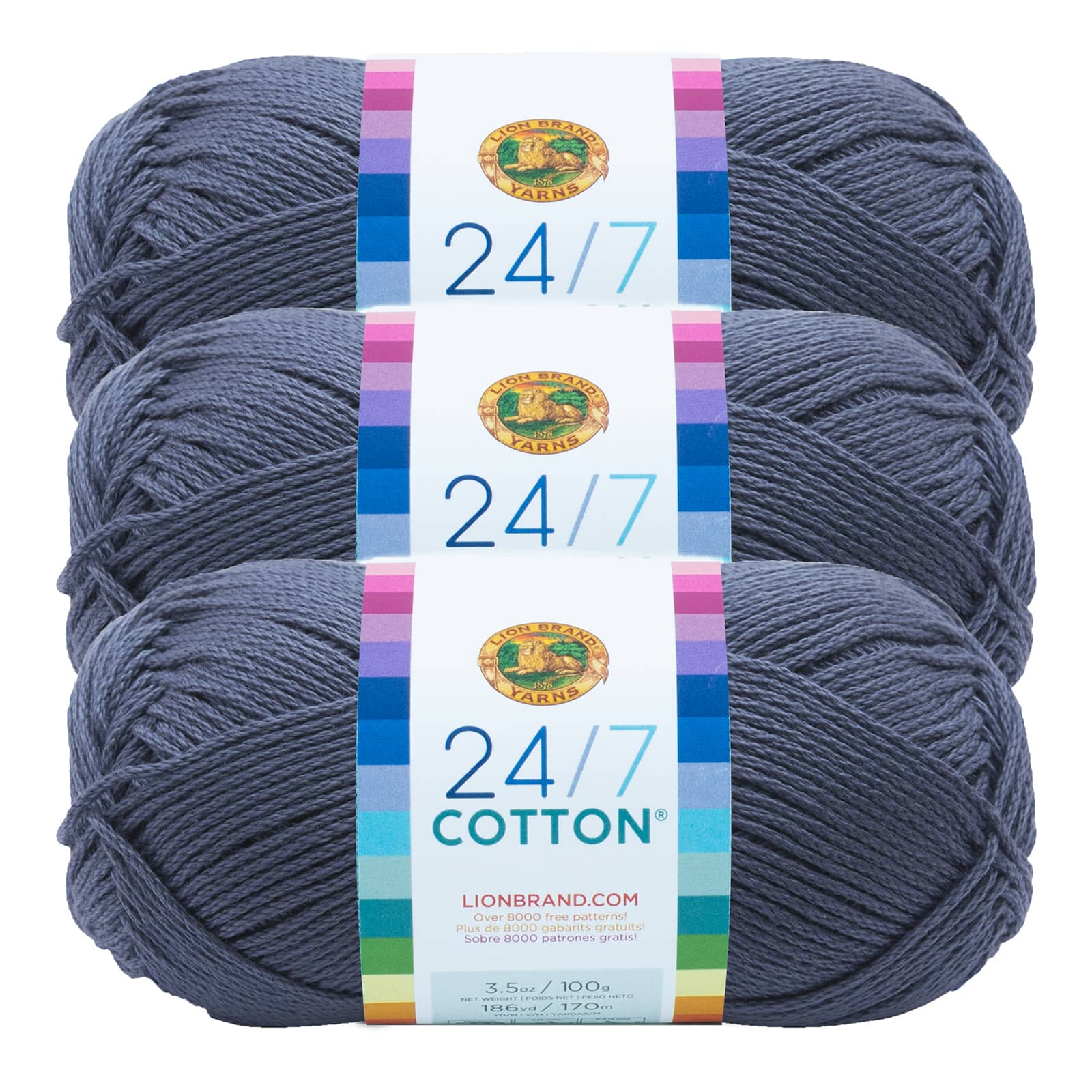 3 Pack Lion Brand® 24/7 Cotton® Yarn