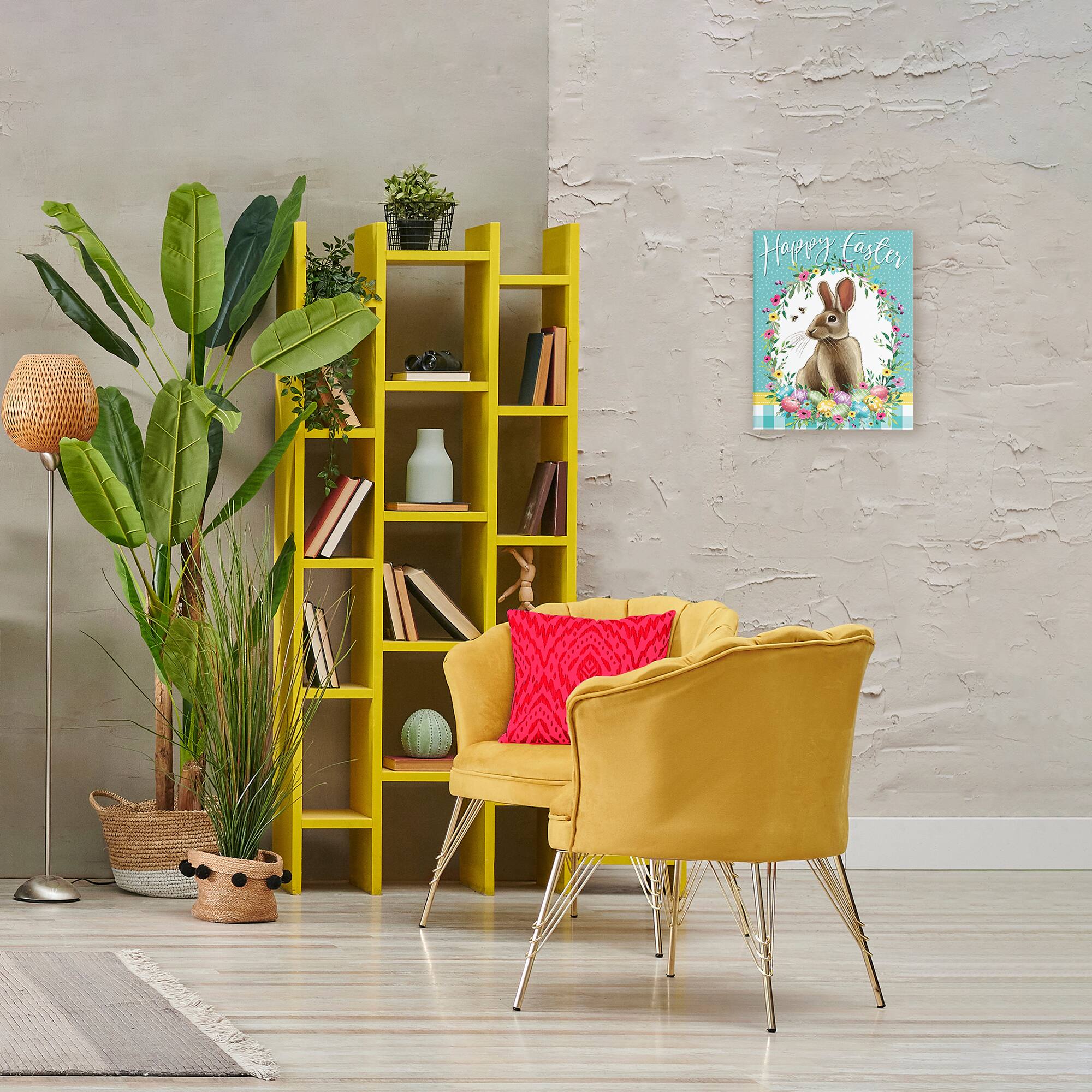 Stupell Industries Happy Easter Bunny Wreath Canvas Wall Art