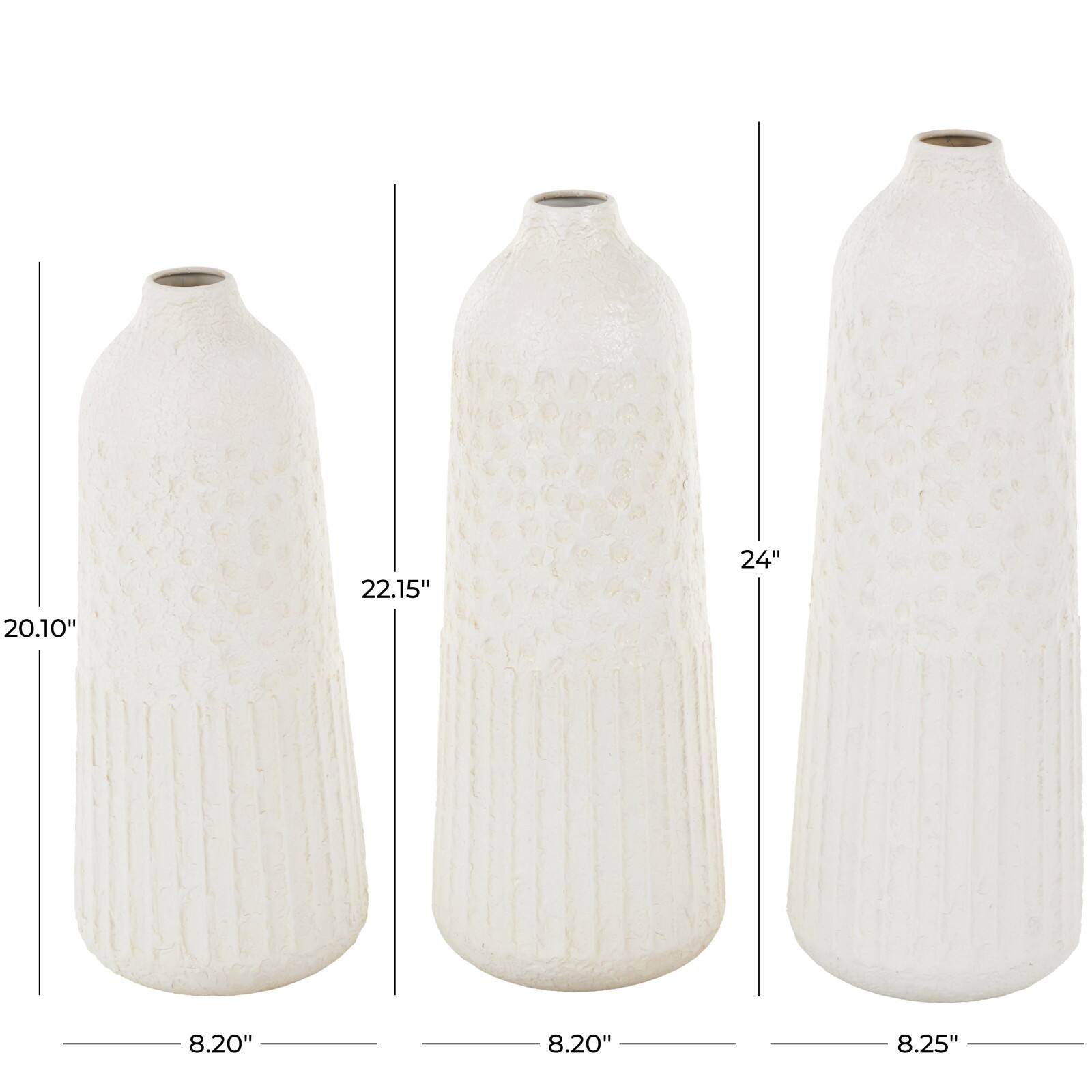 White Metal Textured Decorative Vase with Honeycomb Pattern Set