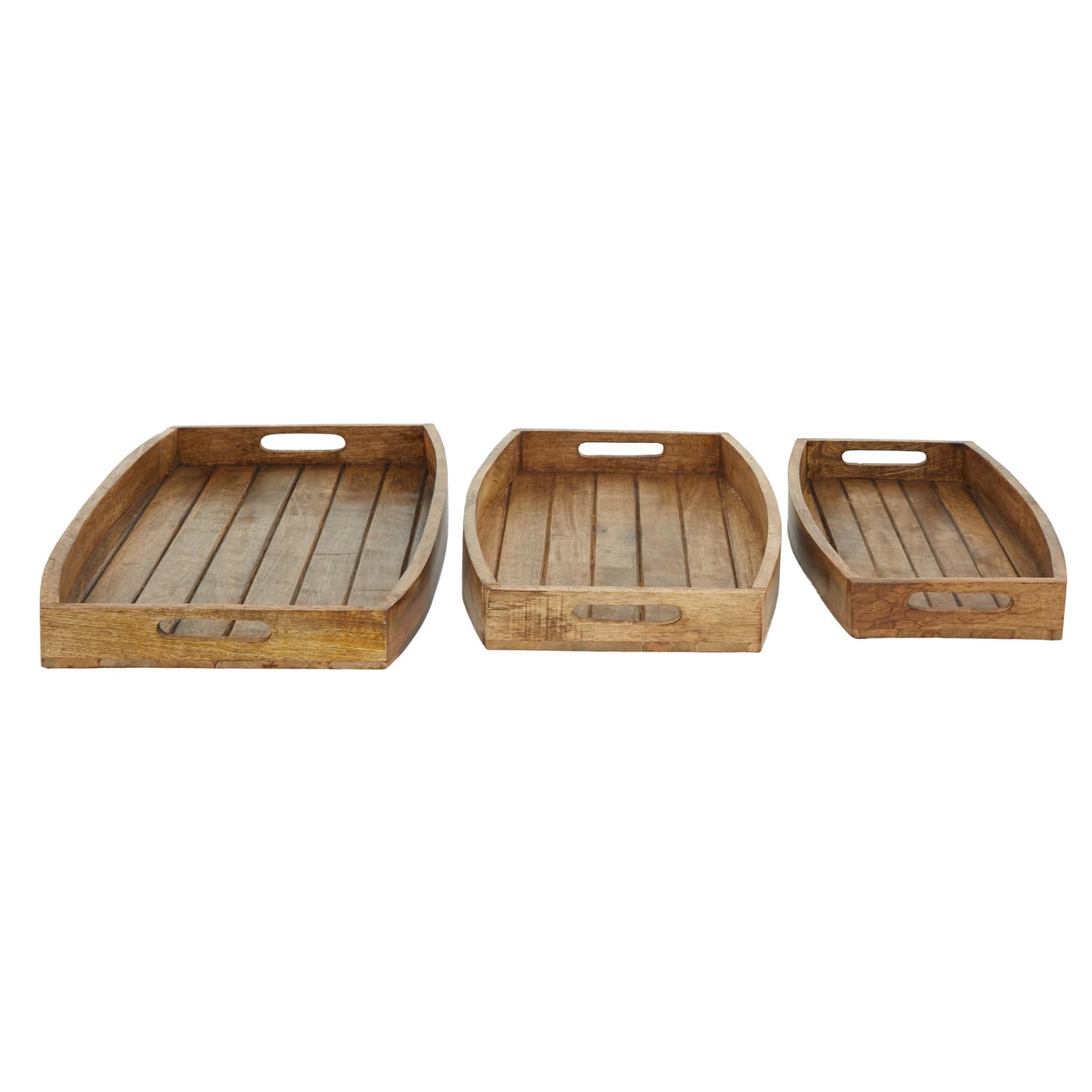 Rustic Brown Mango Wood Rustic Tray Set