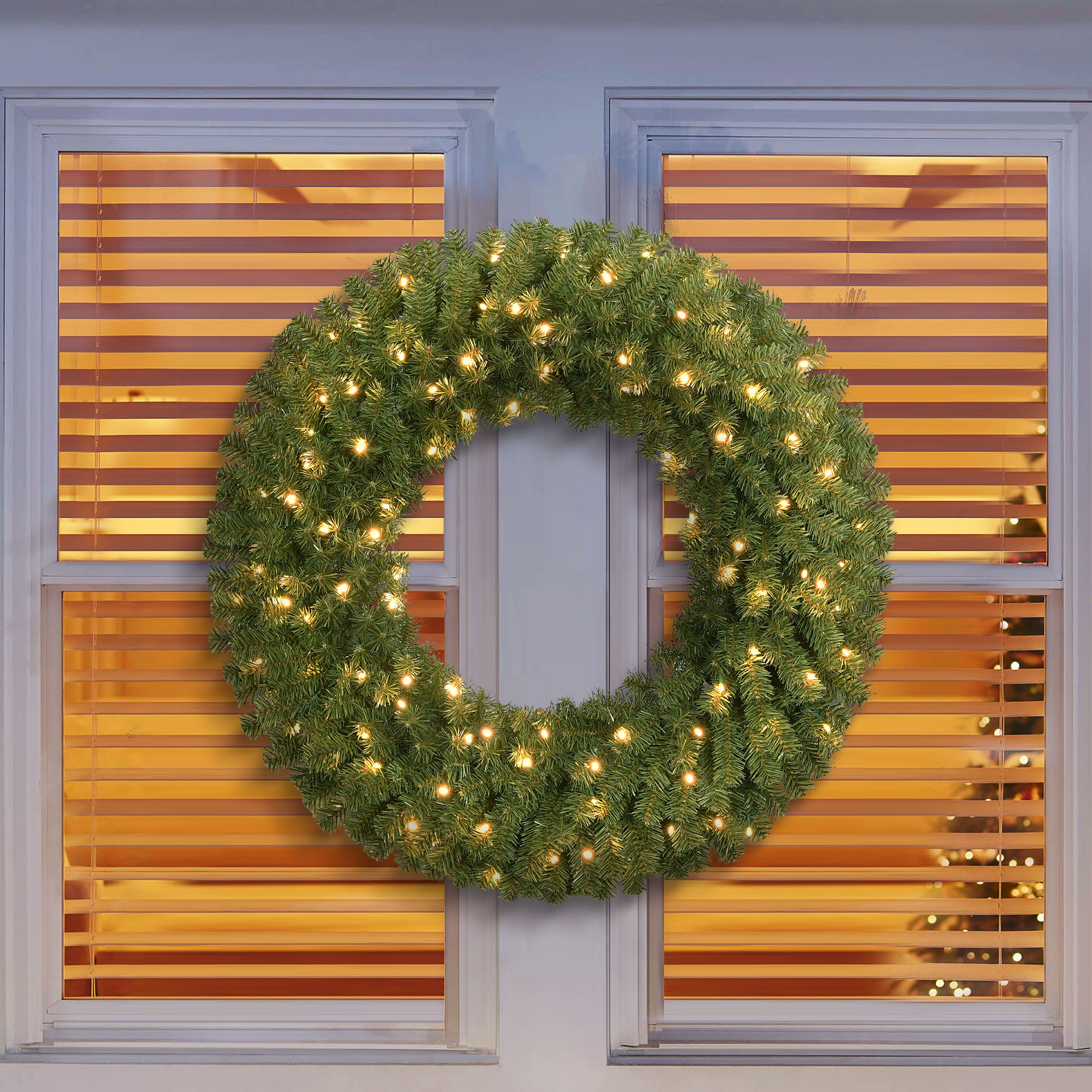 36" Pre-Lit Artificial Utah Spruce Wreath, Warm White LED Lights