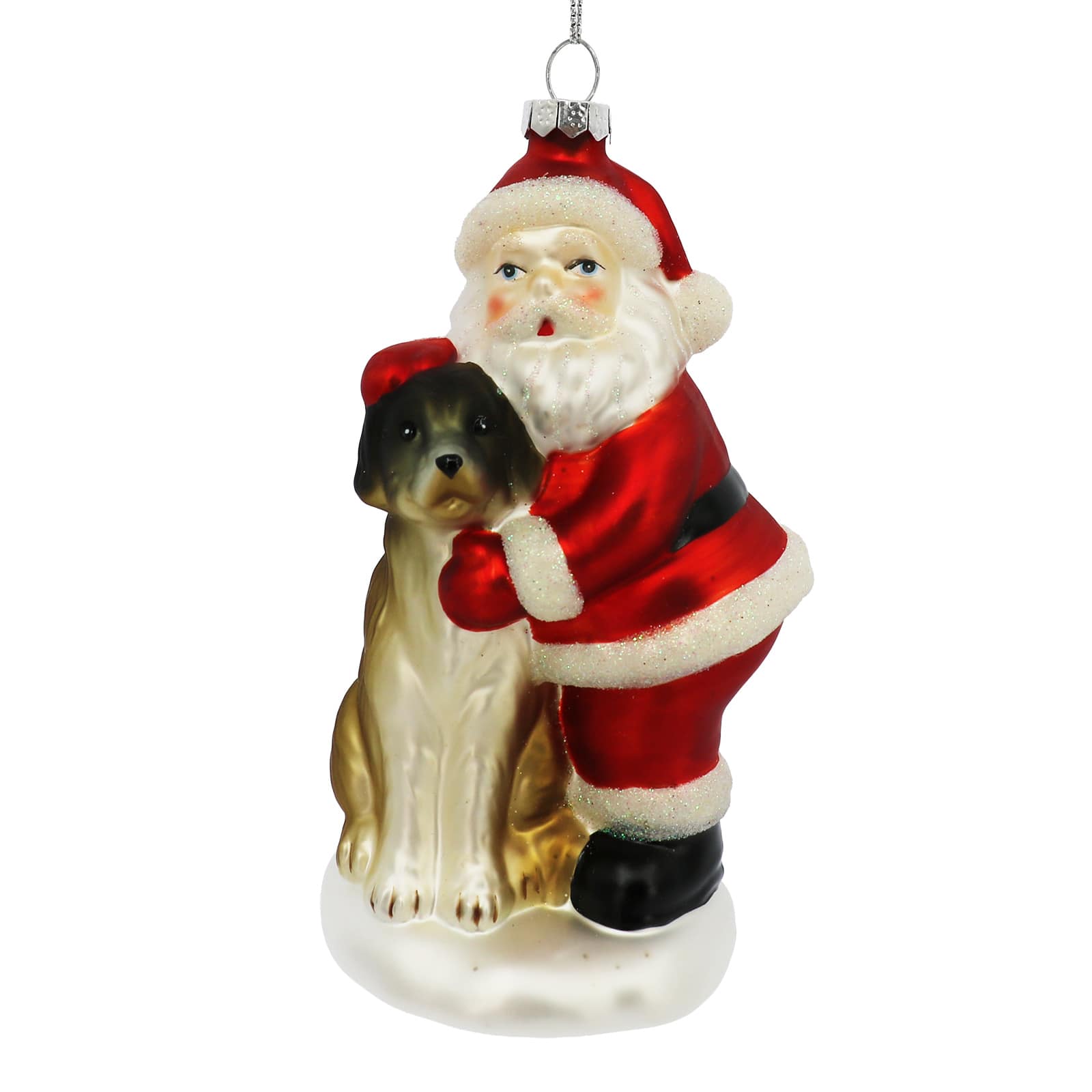 5.25" Santa Hugging Dog Glass Ornament by Ashland®