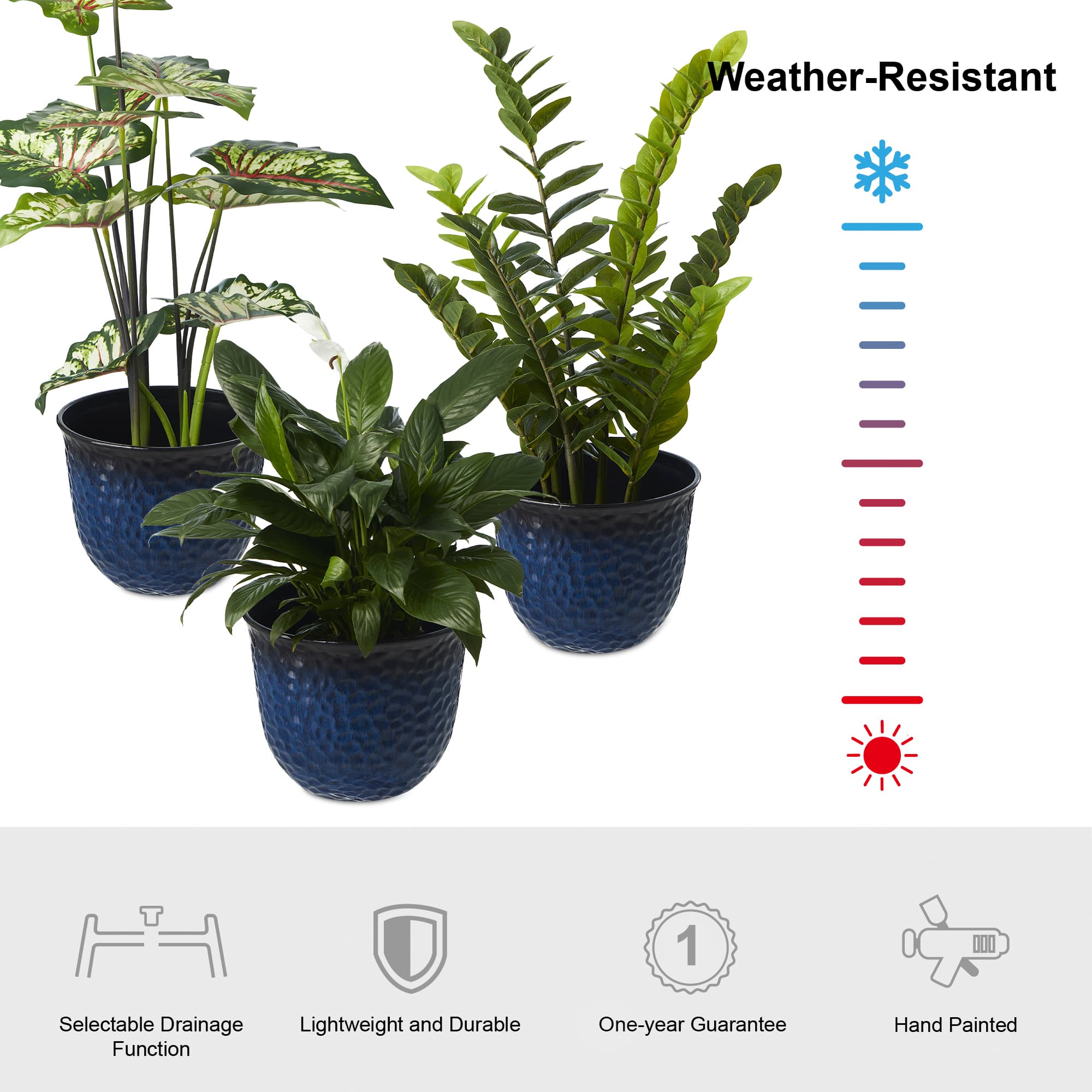 Glitzhome® 11.75" Honeycomb Textured Cobalt Blue Faux Ceramic Plastic Planters, 3ct.