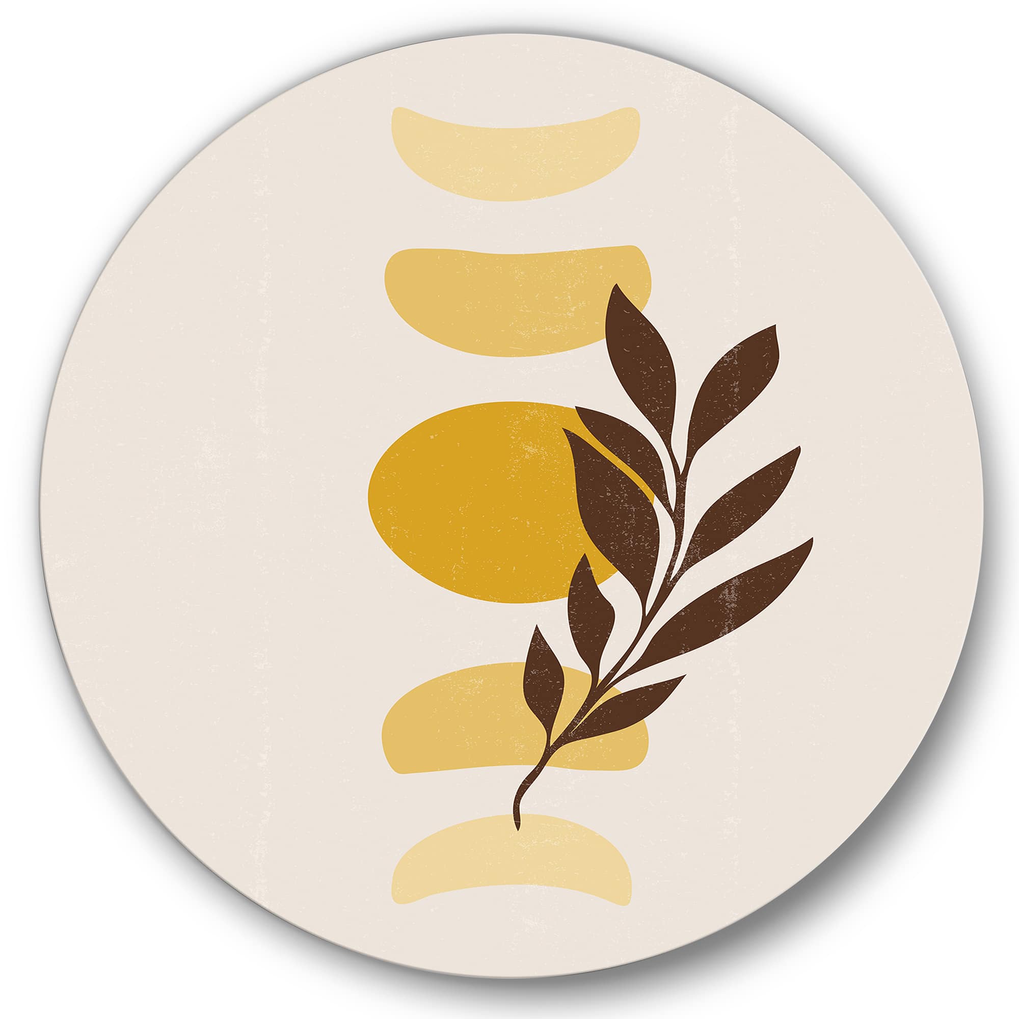 Designart - Abstract Geometrical Sun and Moon With Leaf VII - Modern Metal Circle Wall Art