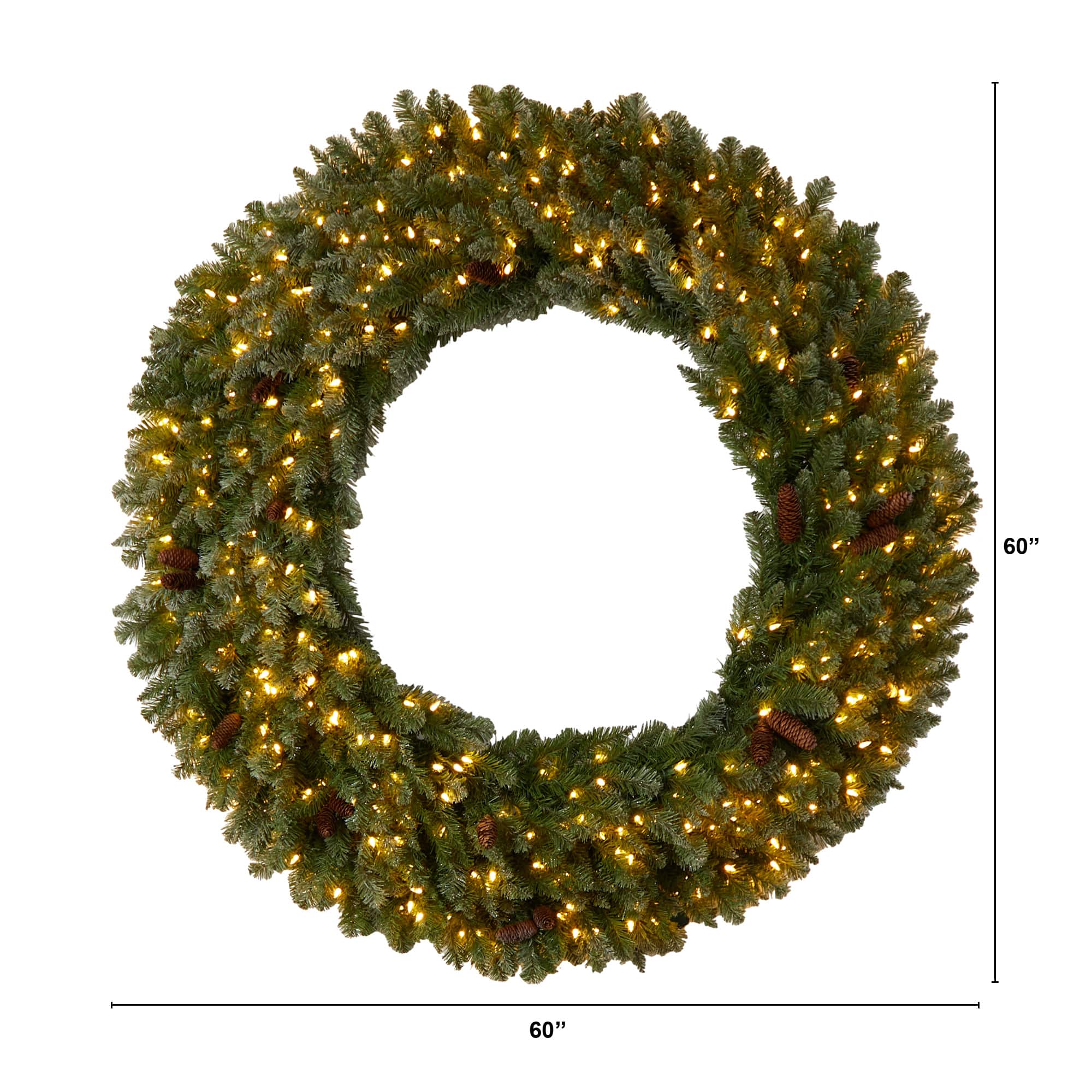 5ft. Clear LED Lights Flocked Artificial Christmas Wreath With Pinecones