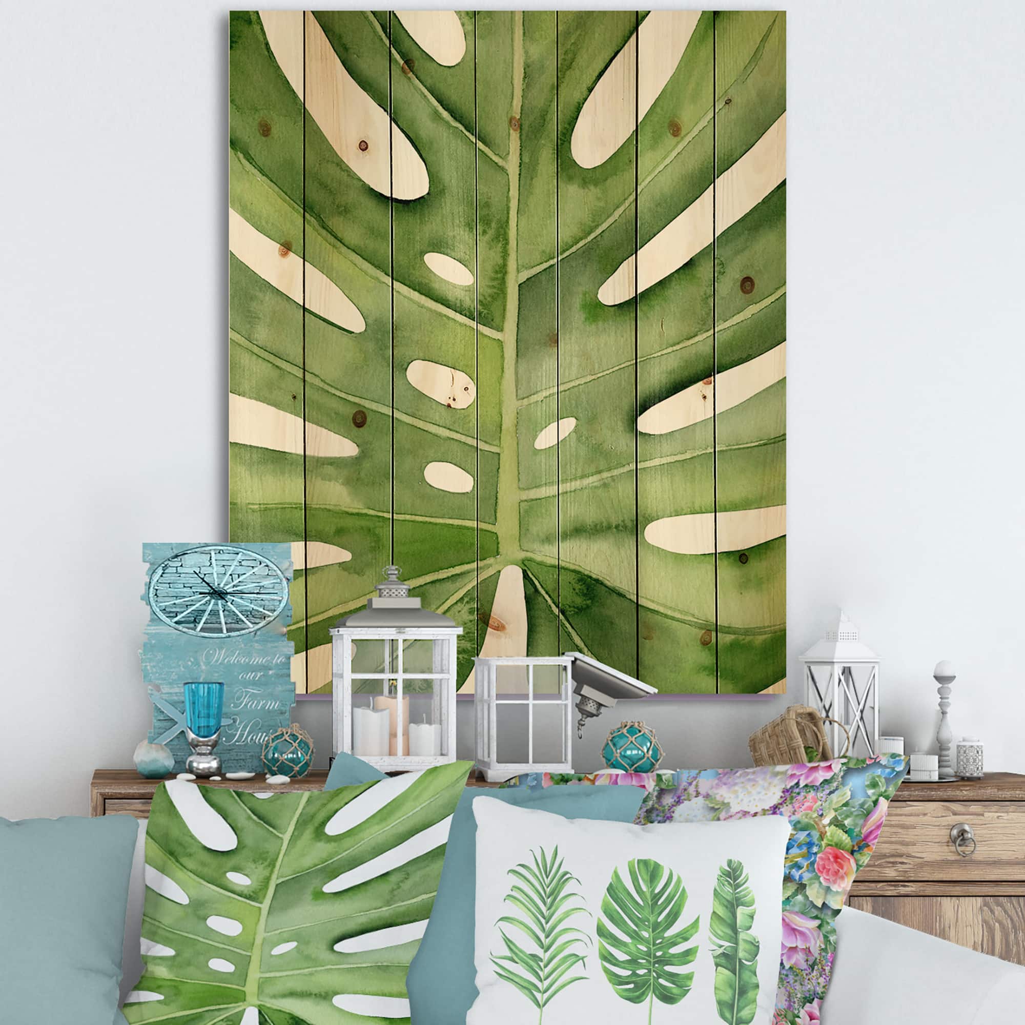 Designart - Green Monstera Leaf Tropical Palm Botanical Detail