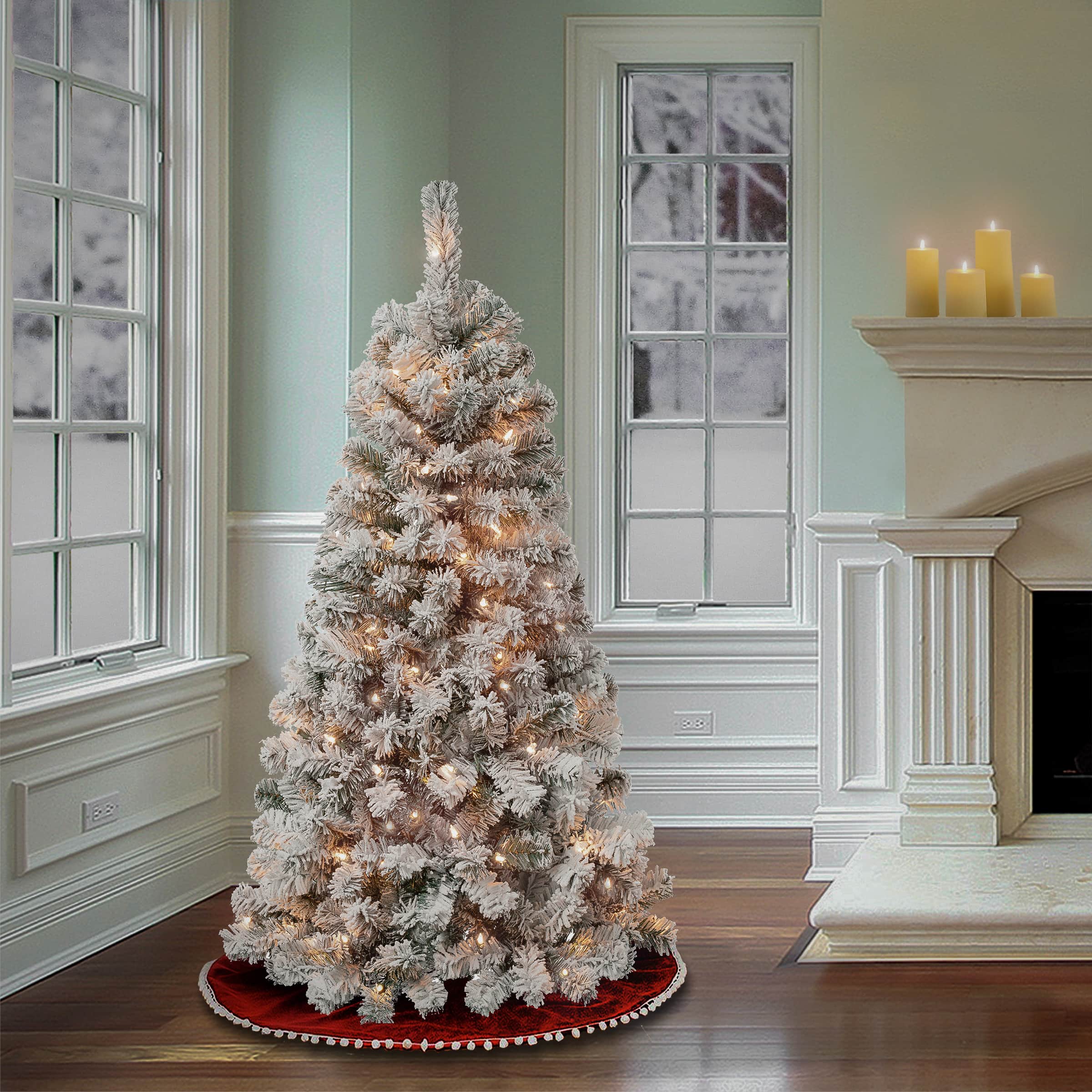4.5ft. Pre-Lit Flocked Acacia Artificial Christmas Tree, Clear Lights