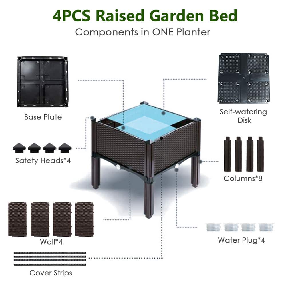 Costway 16" x 17.5" Black & Brown Raised Garden Planter Boxes, 4ct.