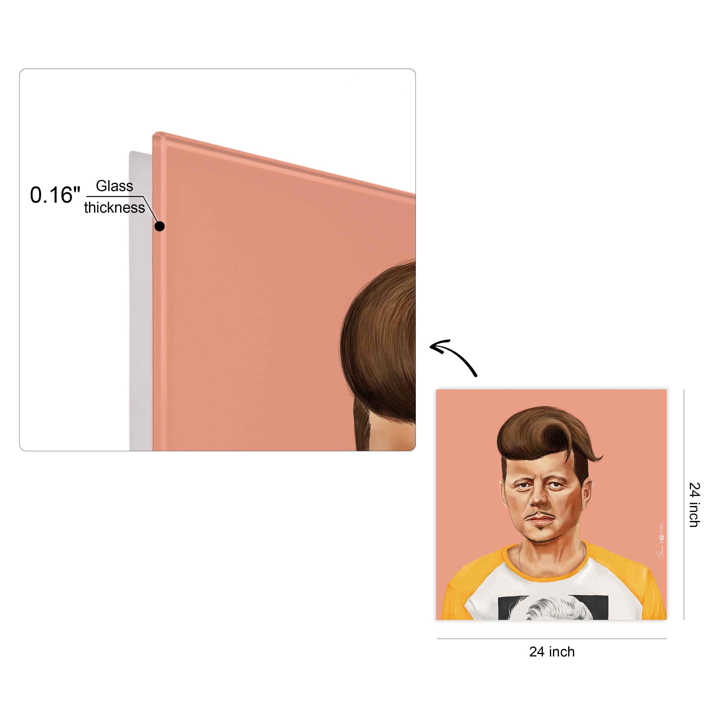 Empire Art Direct Hipstory™ 24" x 24" Hip John Kennedy Frameless Free Floating Printed Tempered Glass Wall Art