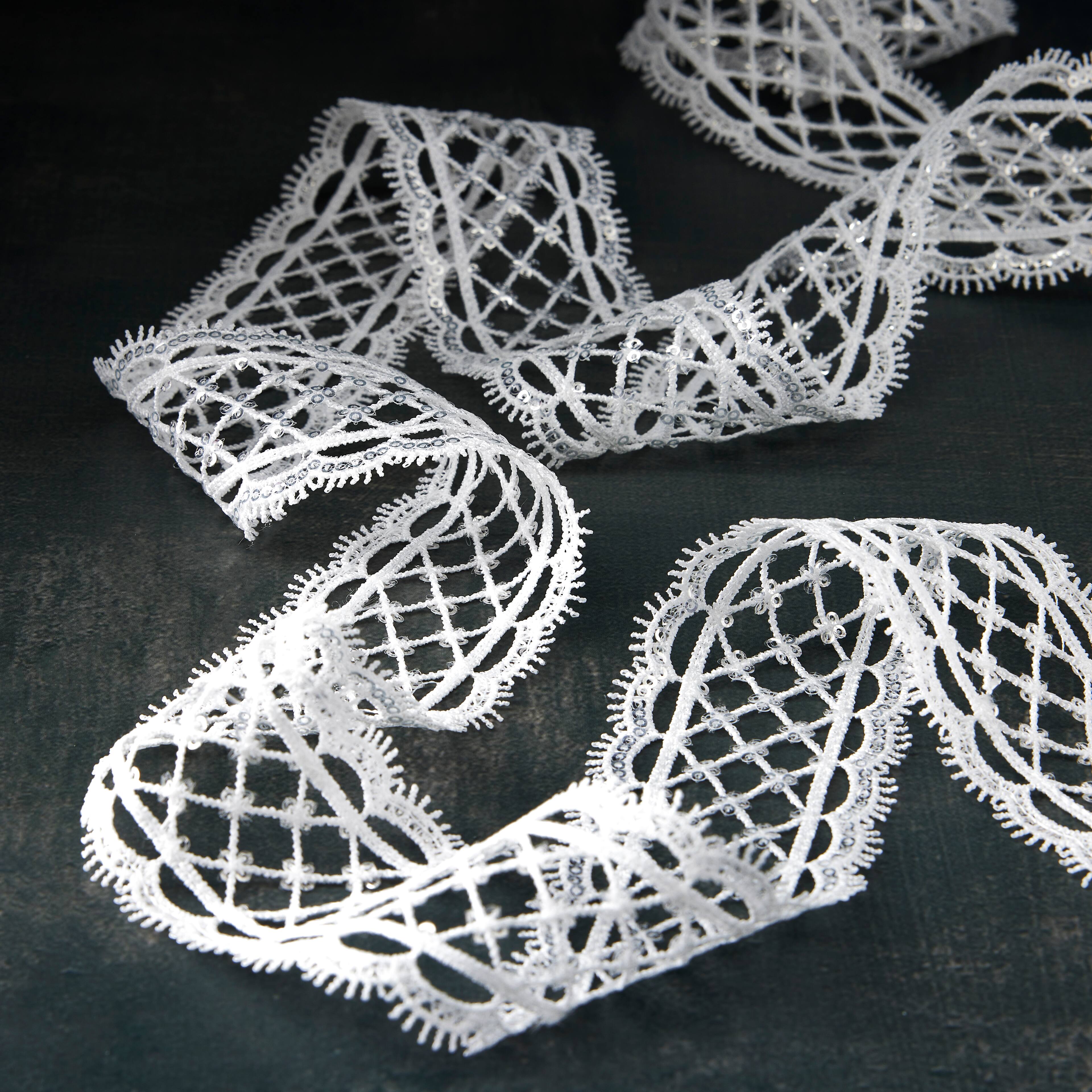 12 Pack: 1.75'' x 2yd. Lace Sequined Ribbon by Celebrate It®