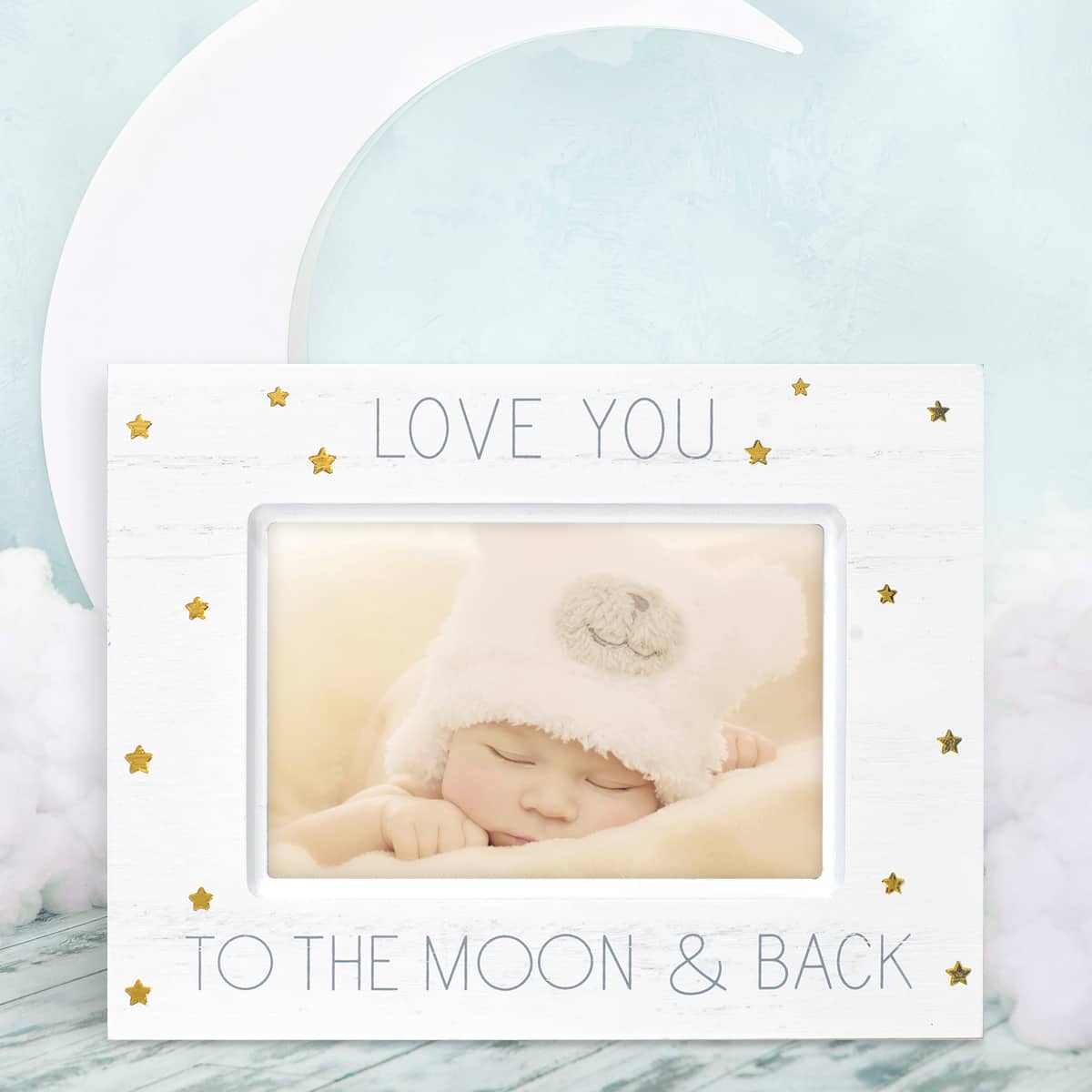Malden International Designs To the Moon & Back White Frame with Gold Foil Stars