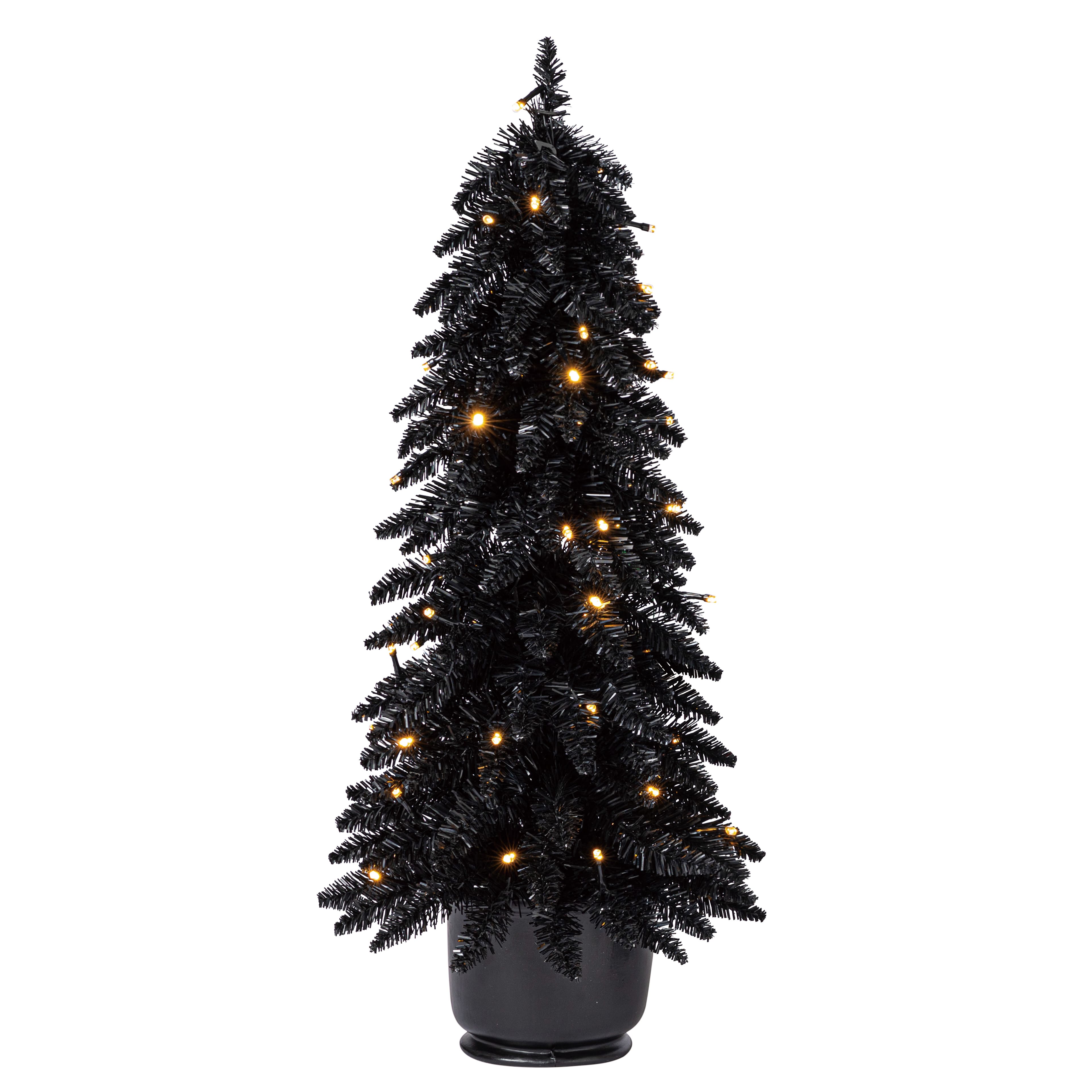 Pre-Lit Black Potted Tinsel Tree, Colour Changing LED Lights by