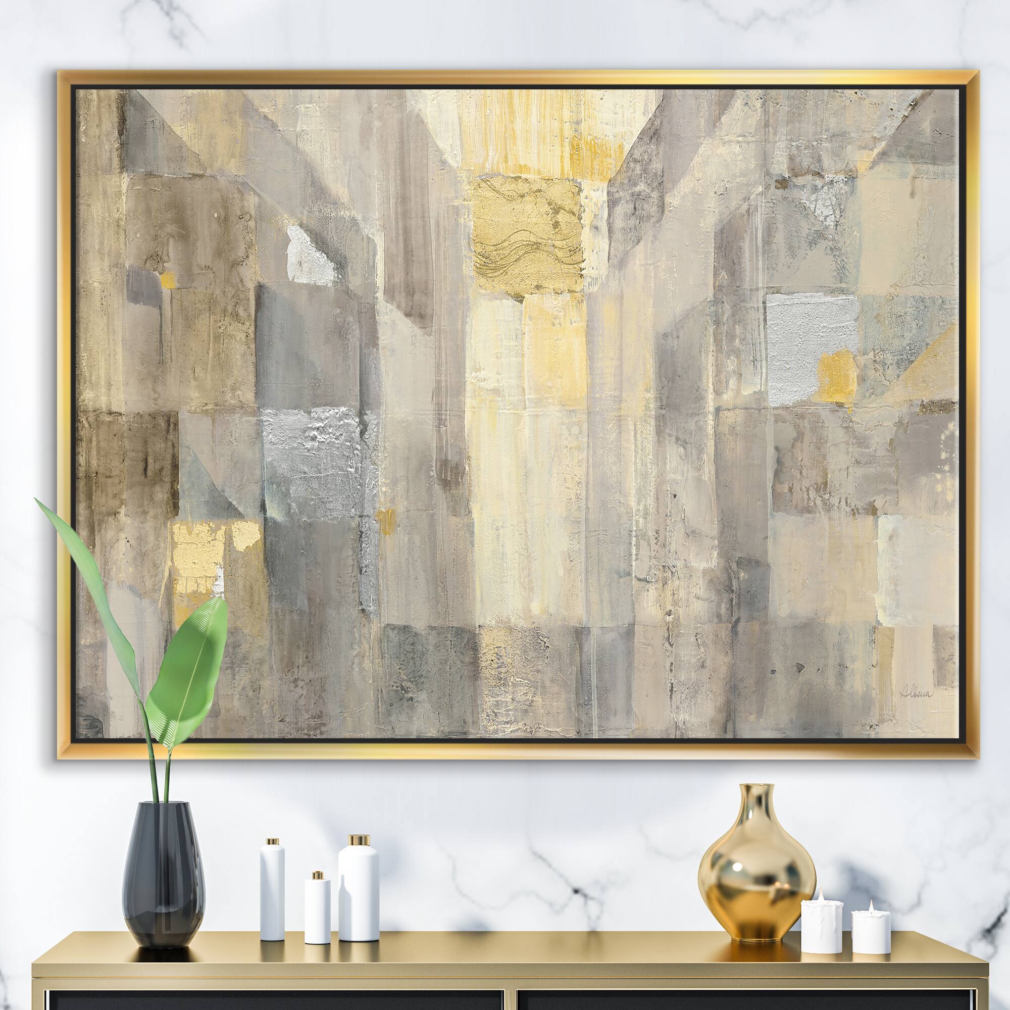 Designart - Gold Square Watercolor - Glam Canvas in Gold Frame