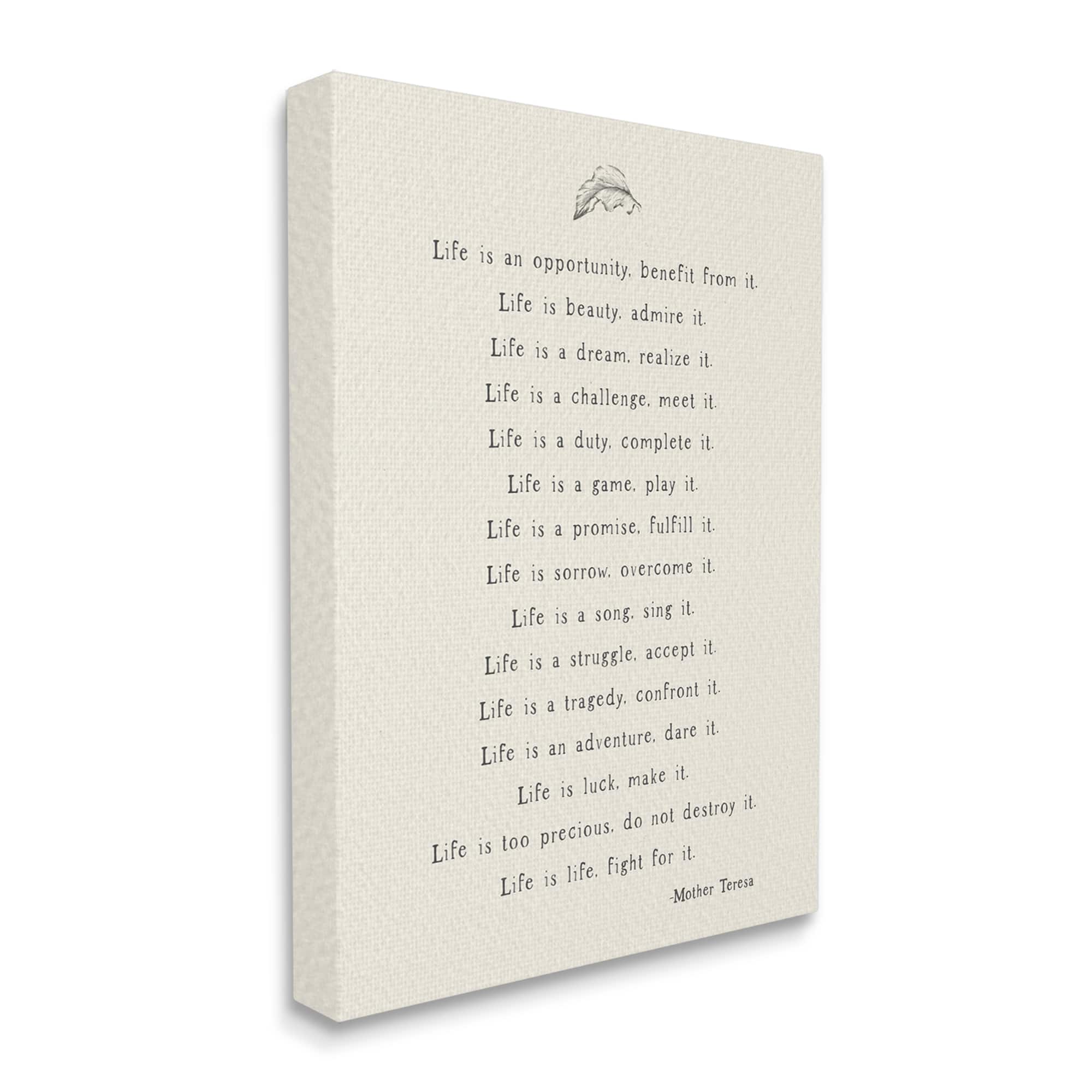Stupell Industries Uplifting Inspirational Mother Theresa Life Quote Canvas Wall Art