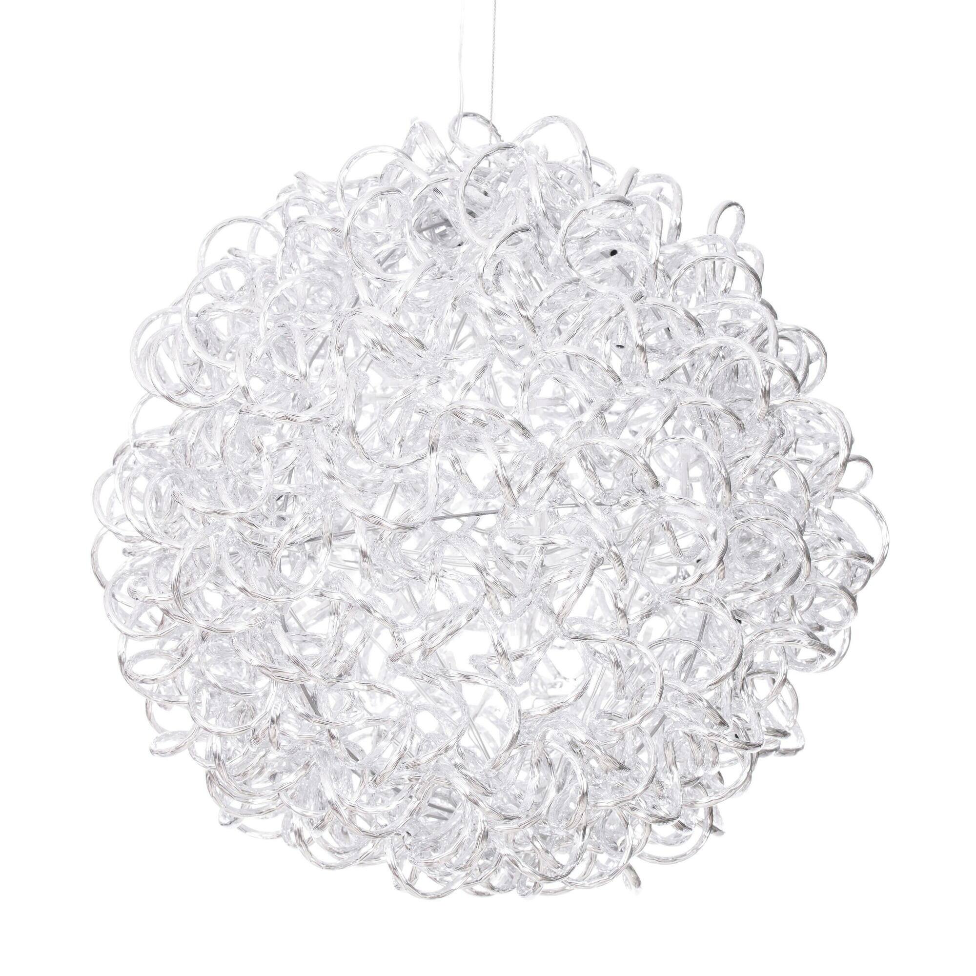 Vickerman 14" Pure White LED Spiral Silver Aluminum Ball