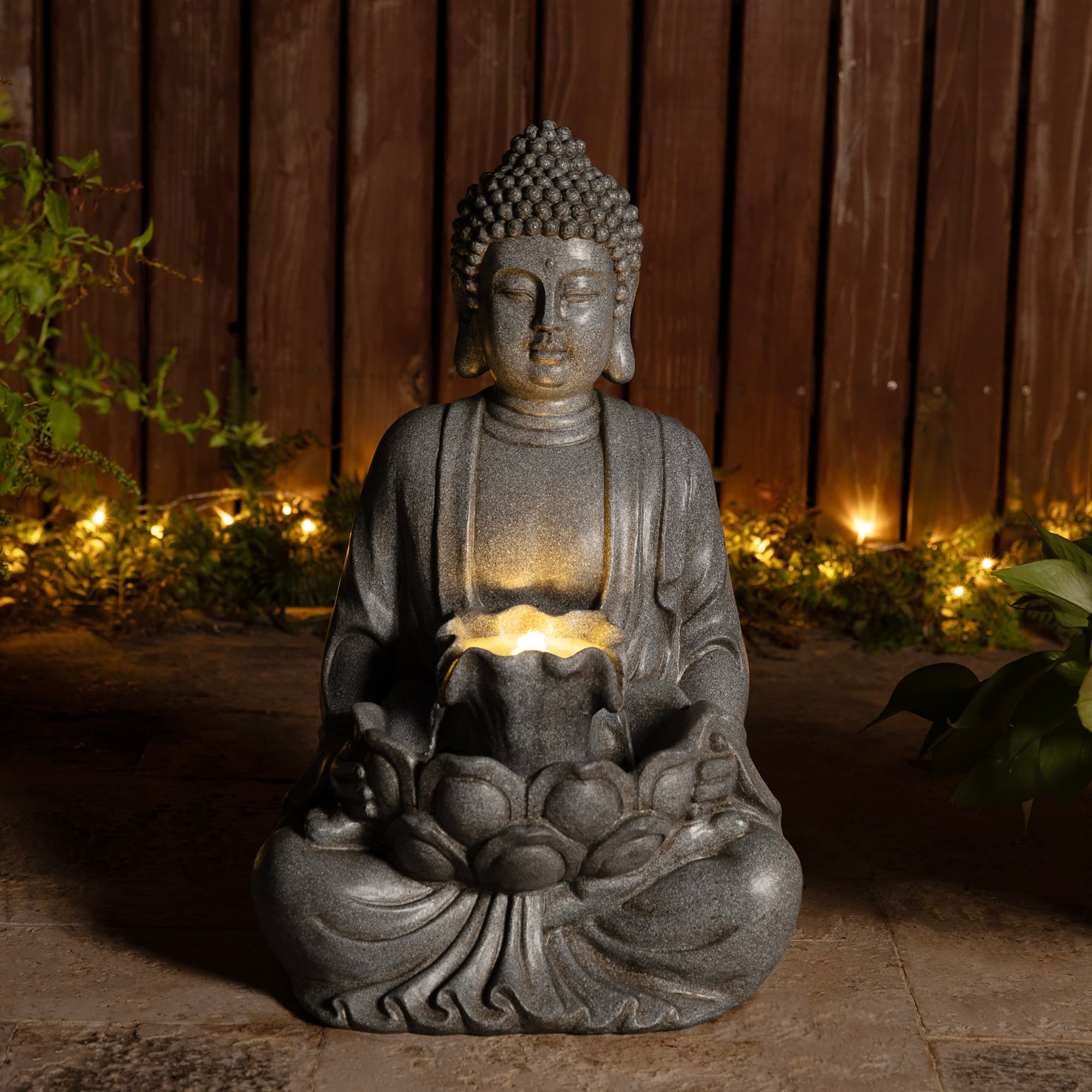 Glitzhome® Zen-Style LED Meditating Buddha Outdoor Fountain