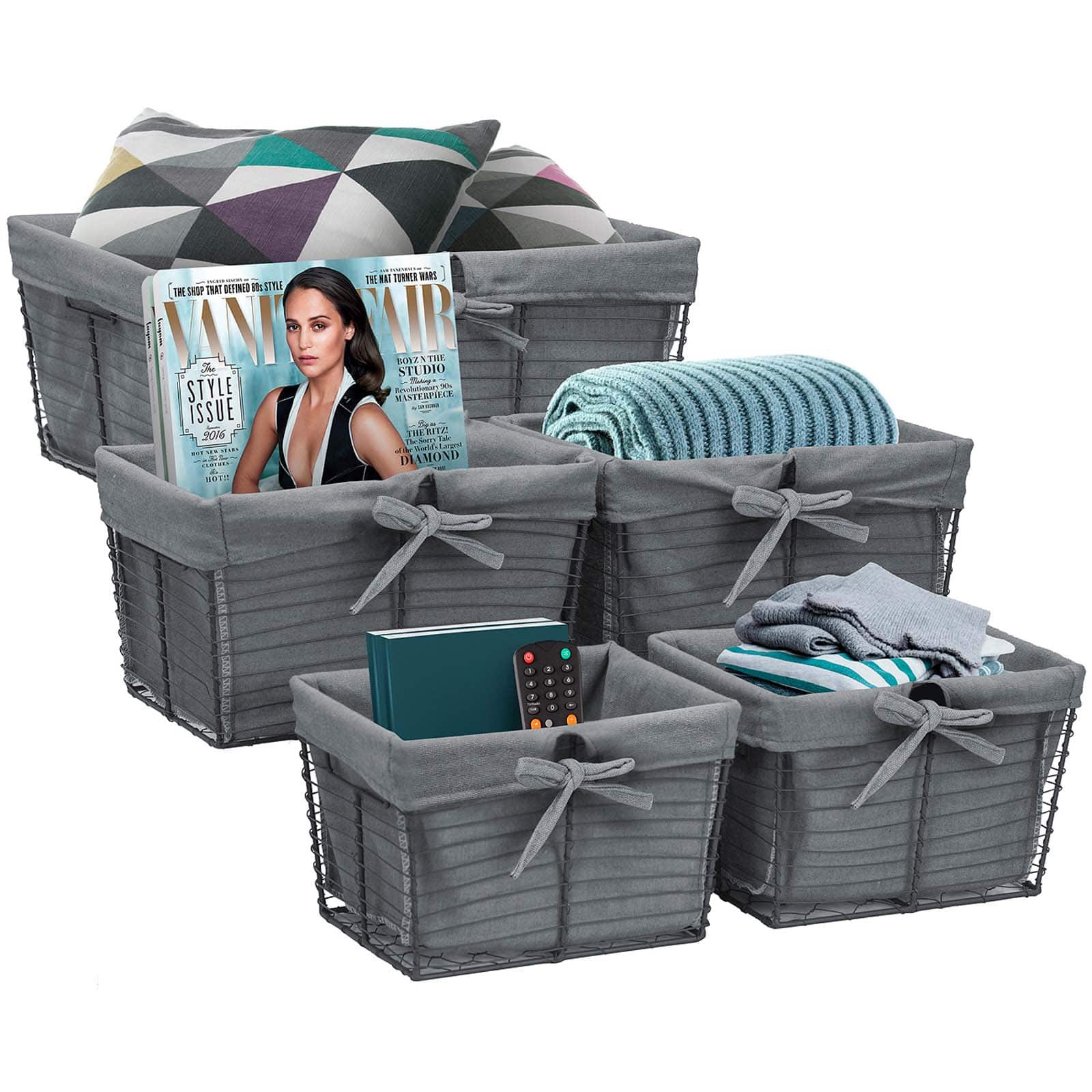 Sorbus Gray Wire Basket with Removable Liner Set
