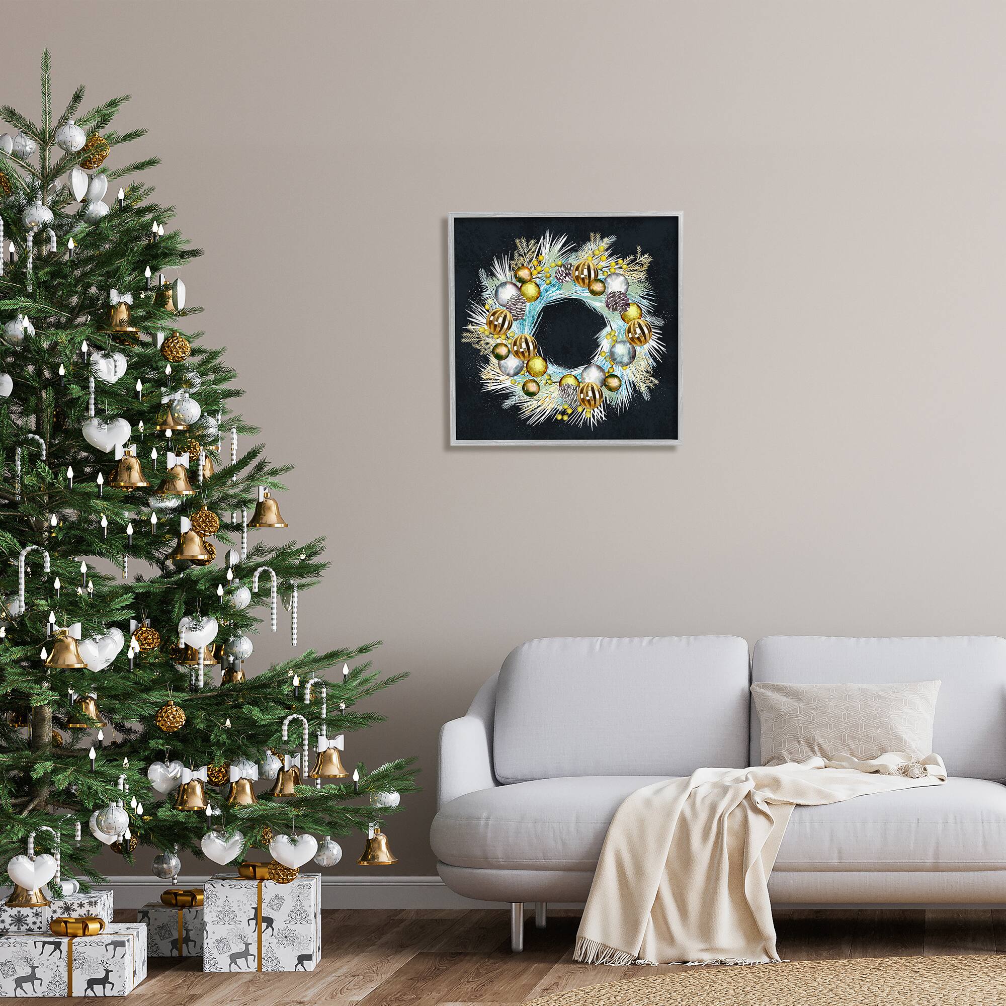 Stupell Industries Gleaming Seasonal Pine Wreath Framed Giclee Art