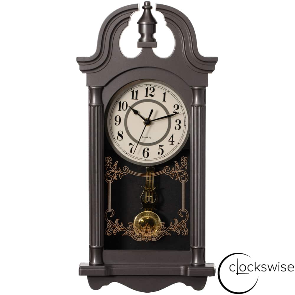 Clockswise 20" Charcoal Vintage-Inspired Wood Grain Plastic Grandfather Wall Clock
