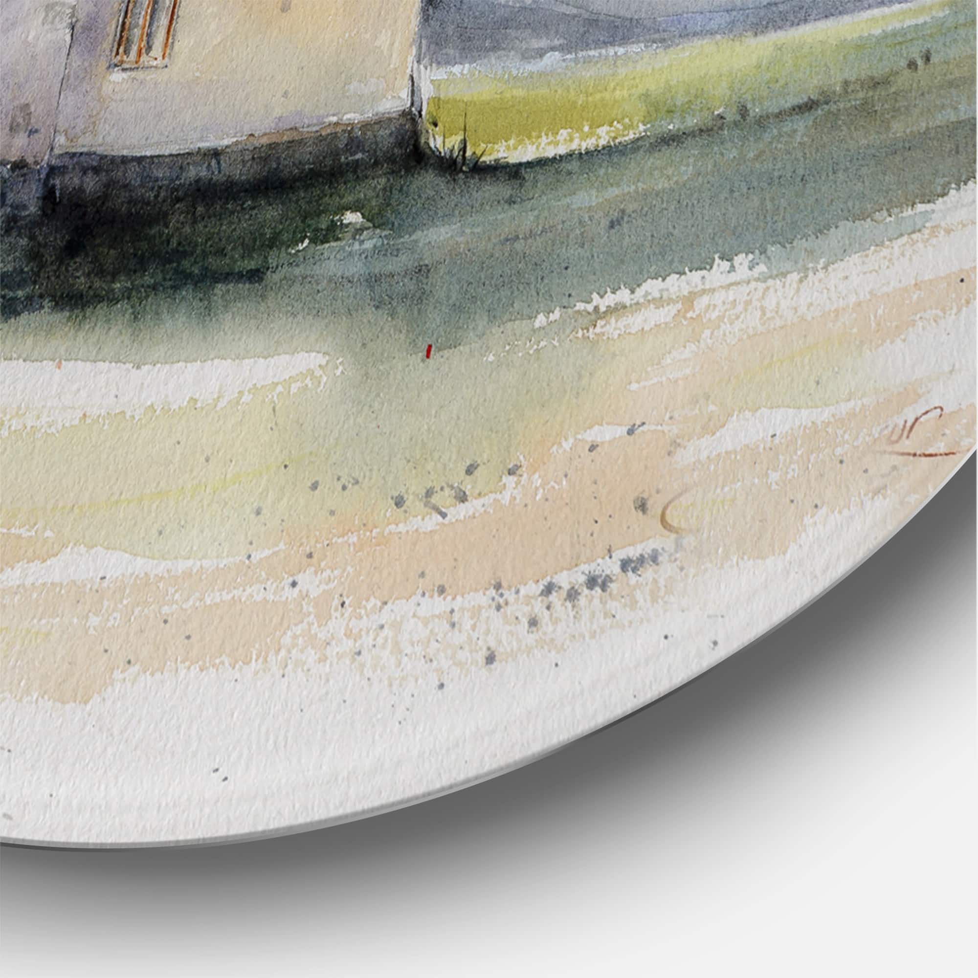 Designart - Rustic House On Mountain Top During Storm - Country Metal Circle Wall Art