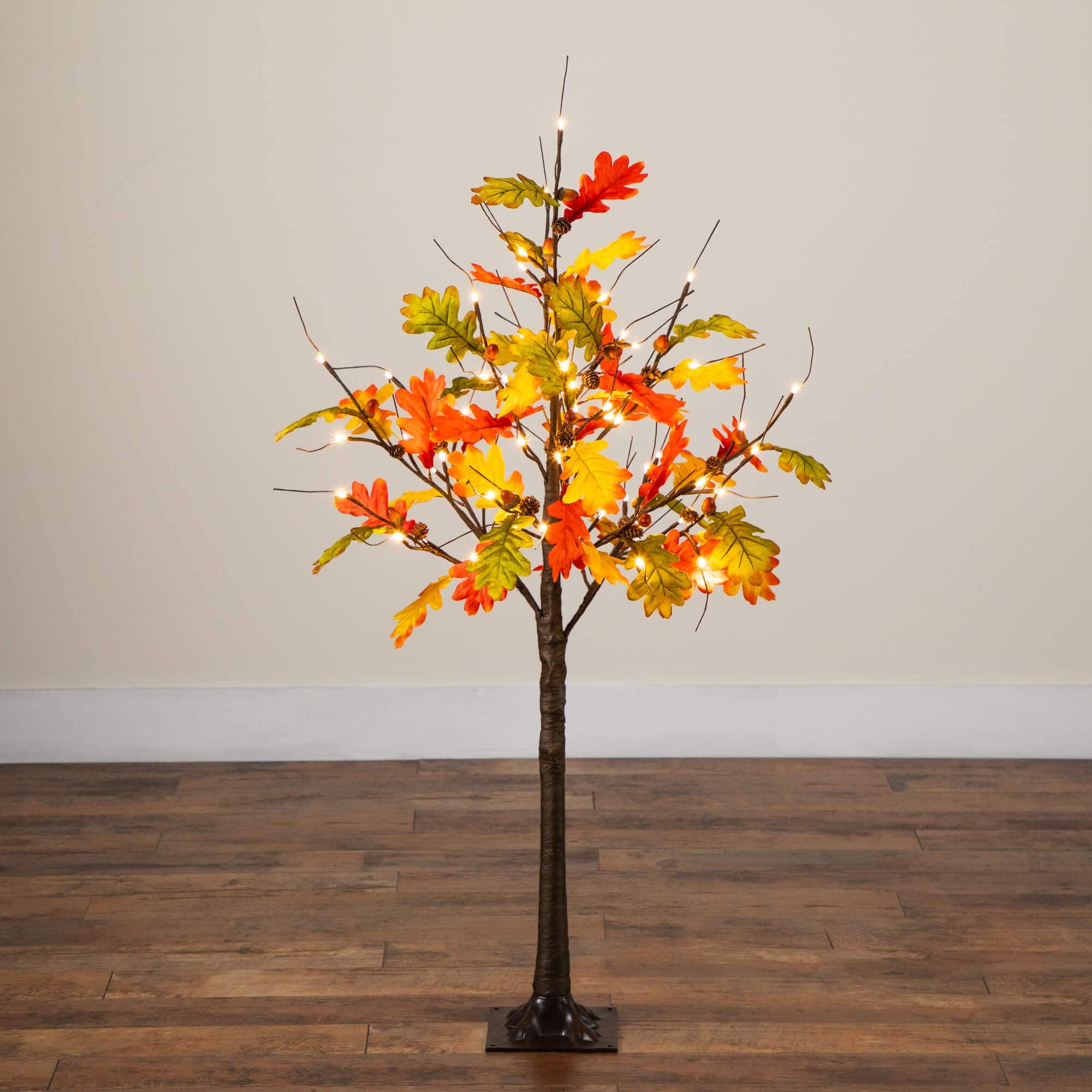 4ft. Pre-Lit Autumn Maple Artificial Fall Tree with Pinecones, Acorns and 60 Warm White LED Lights