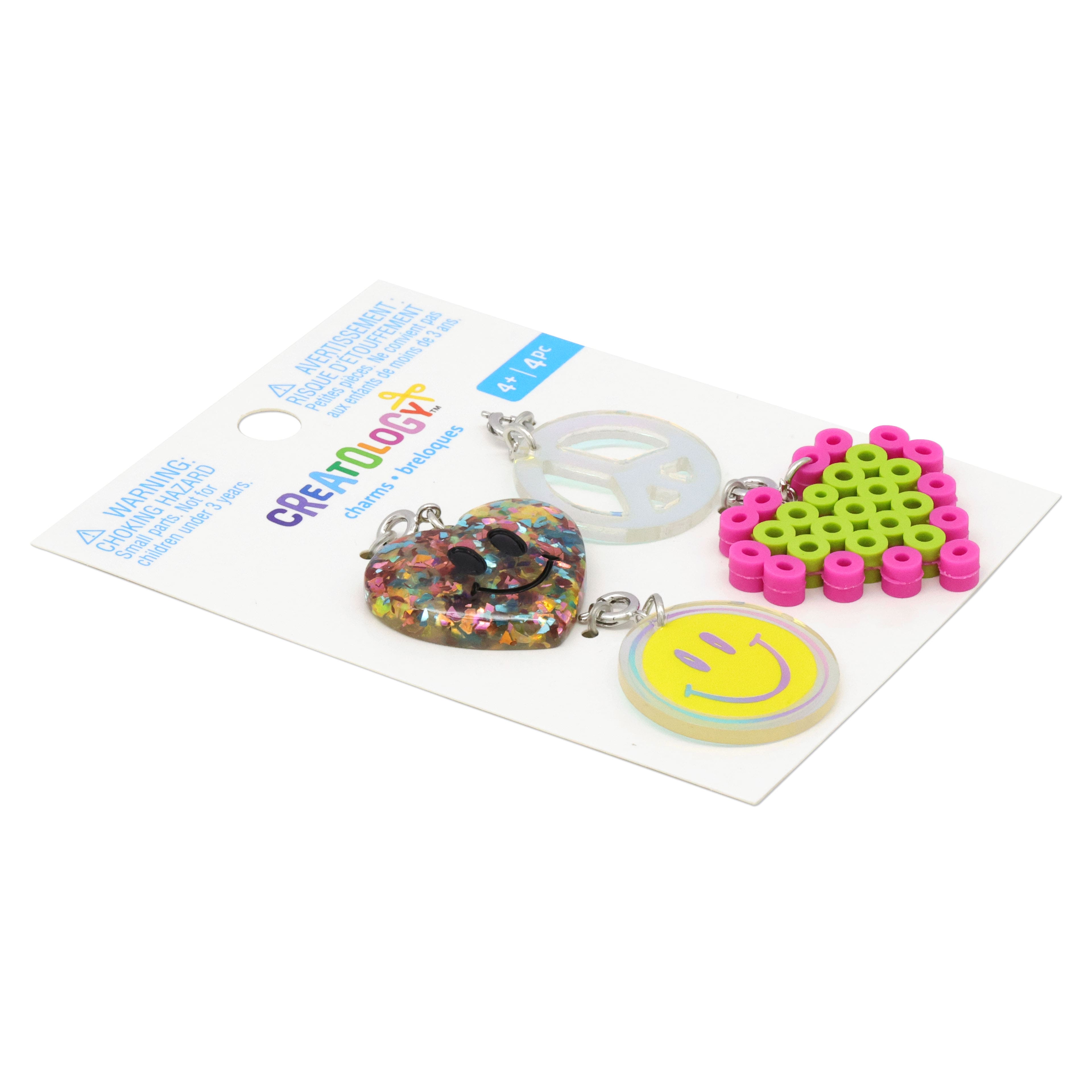 Glittery Heart, Peace Sign, Smiley Face & Melted Bead Heart Charms by Creatology™