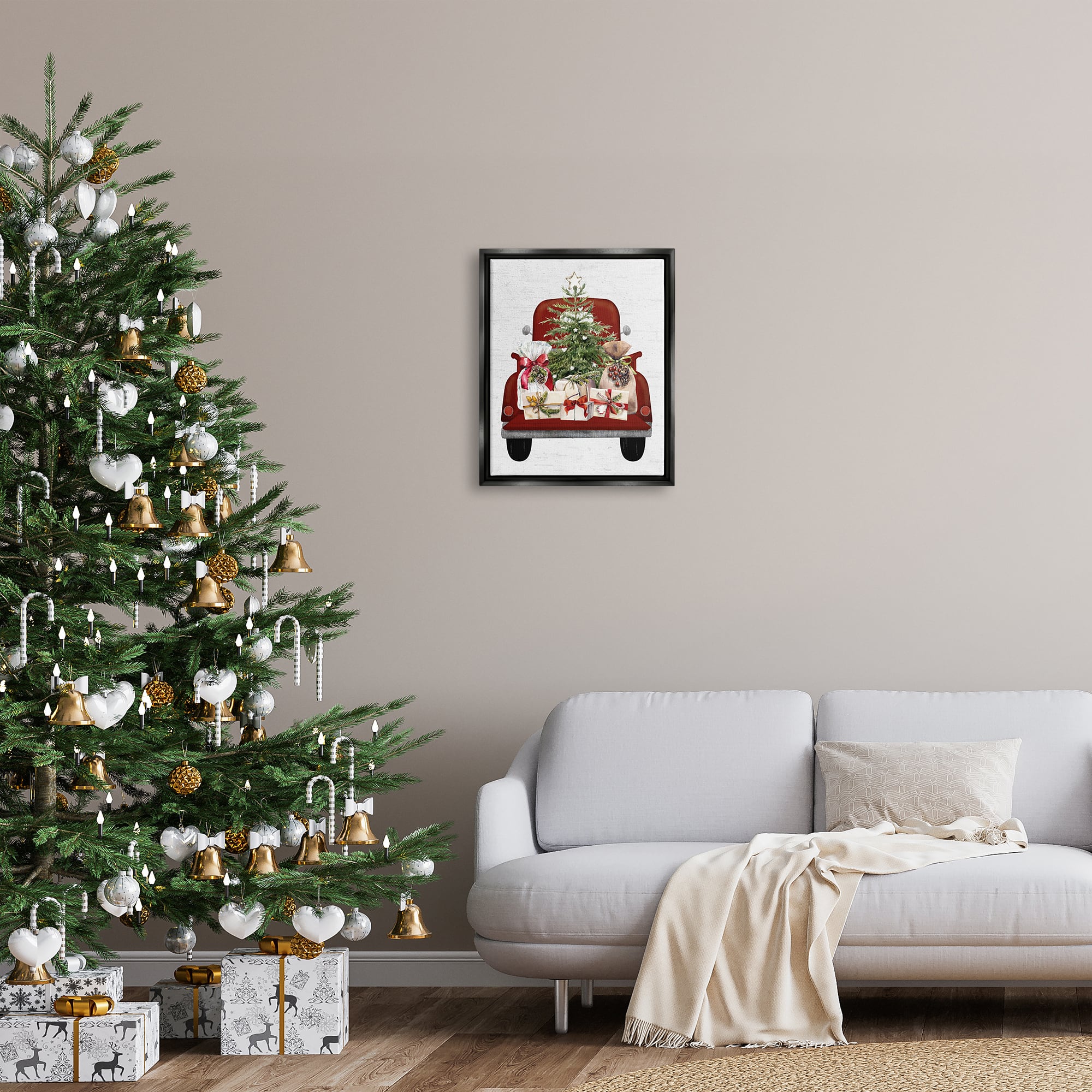 Stupell Industries Country Truck Christmas Gifts Framed Floater Canvas Wall Art