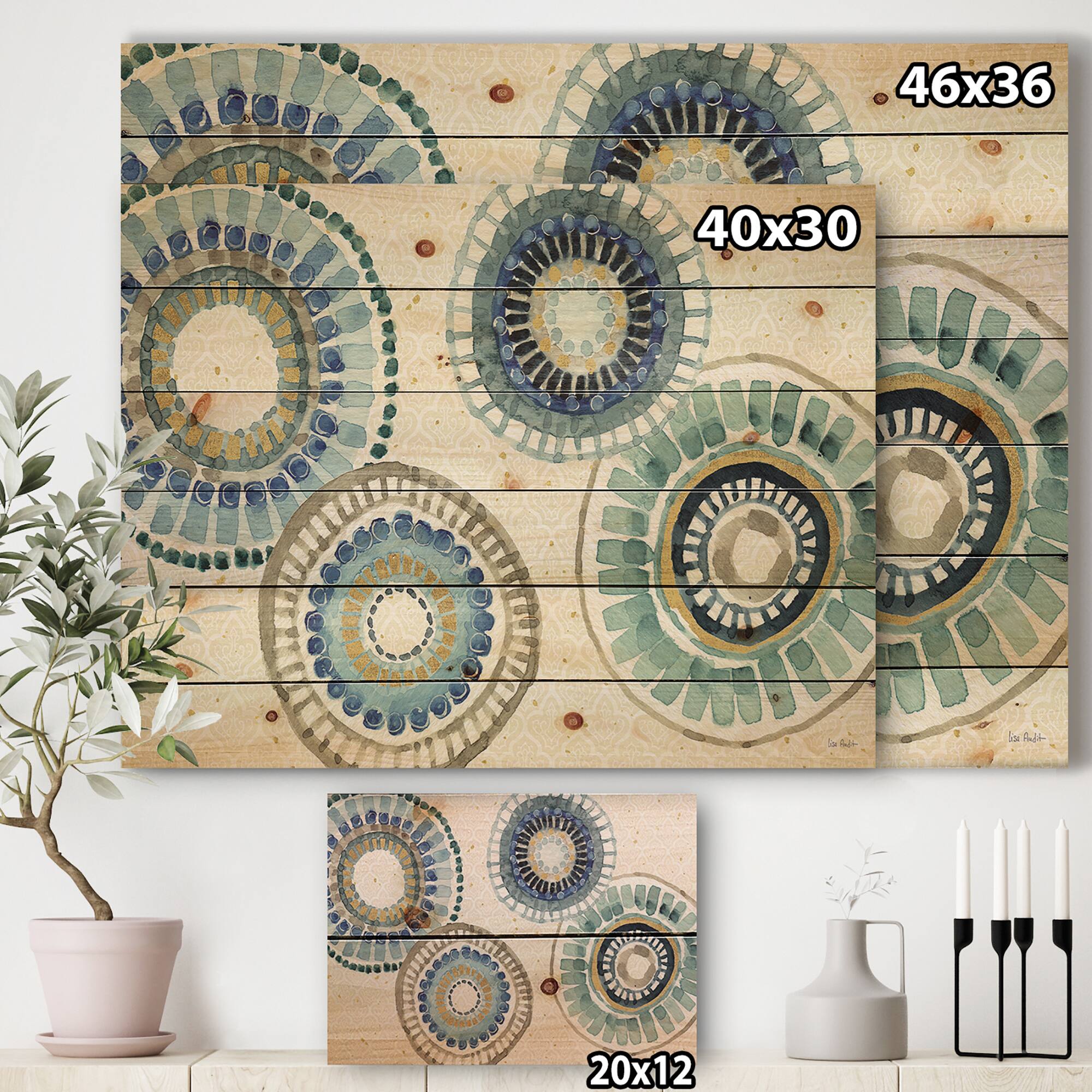 Designart - Modern Gold Timetable II - Mid-Century Modern Print on Natural Pine Wood
