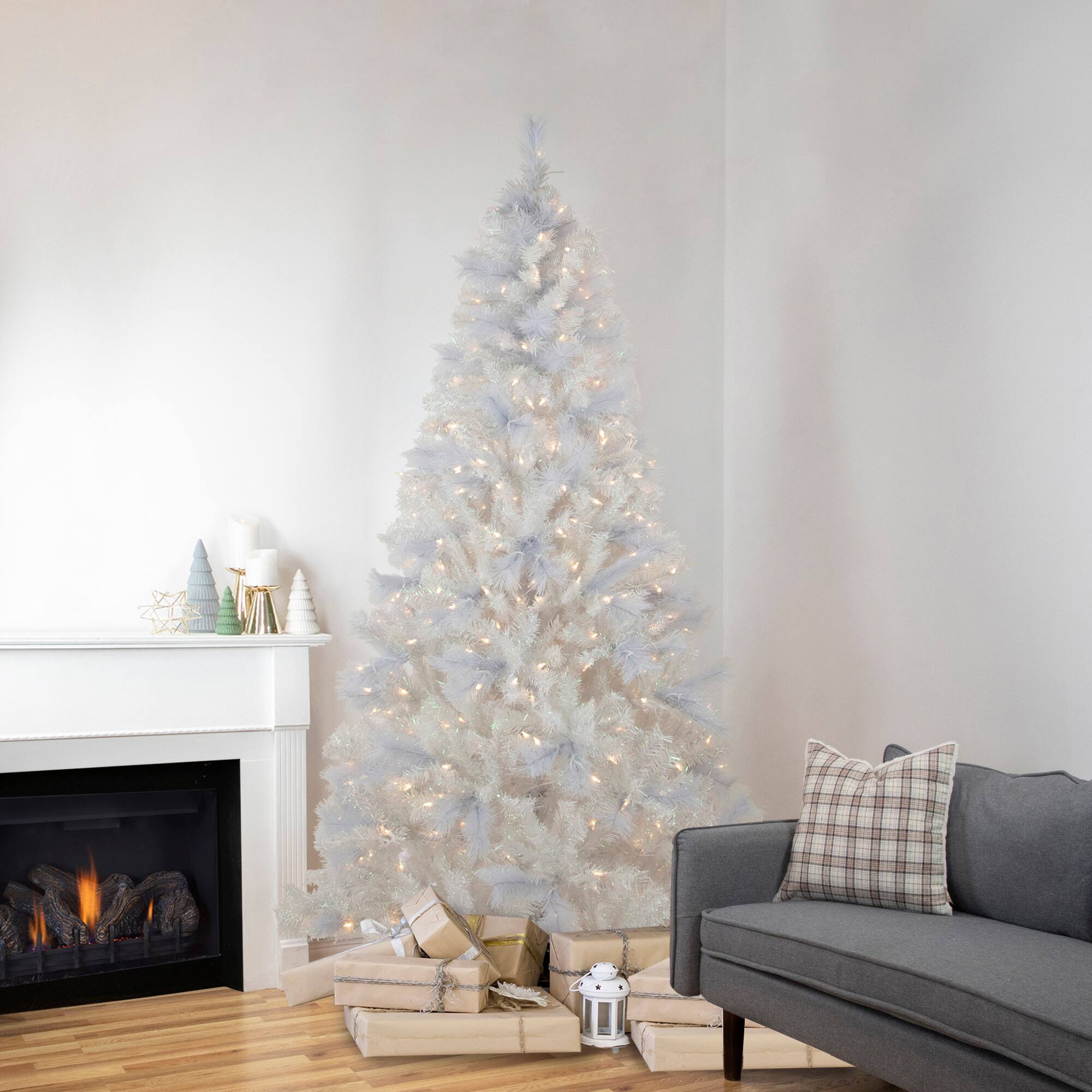7.5ft. Pre-Lit Seneca White Spruce Artificial Christmas Tree, Dual Function LED Lights