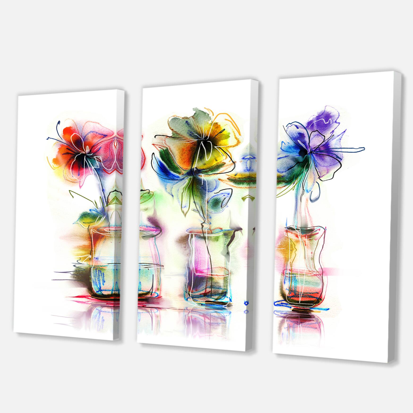 Designart - Abstract Flowers in Glass Vases - Extra Large Floral Wall Art