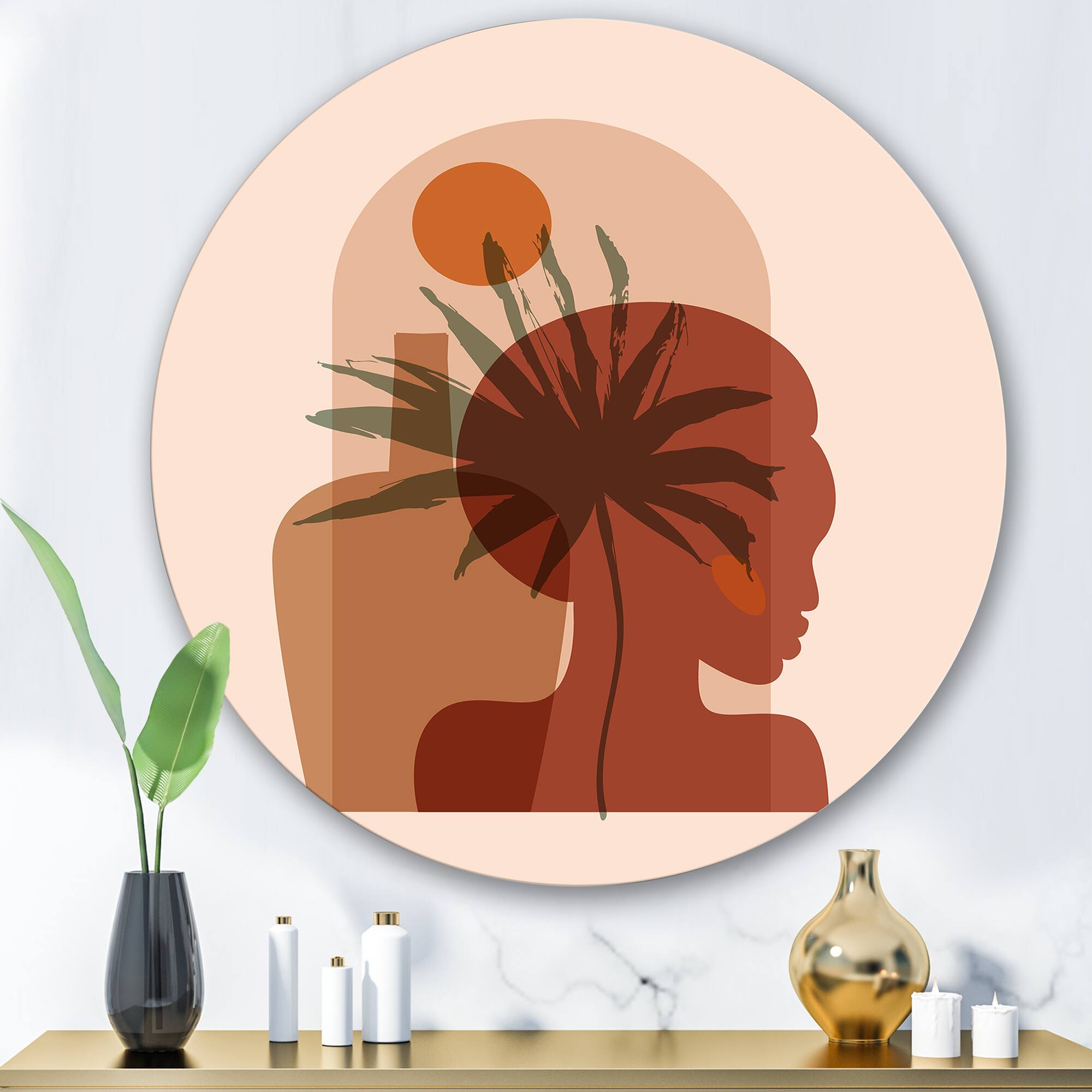 Designart - Abstract Tropical Palm Leaf & Pretty Girl Portrait