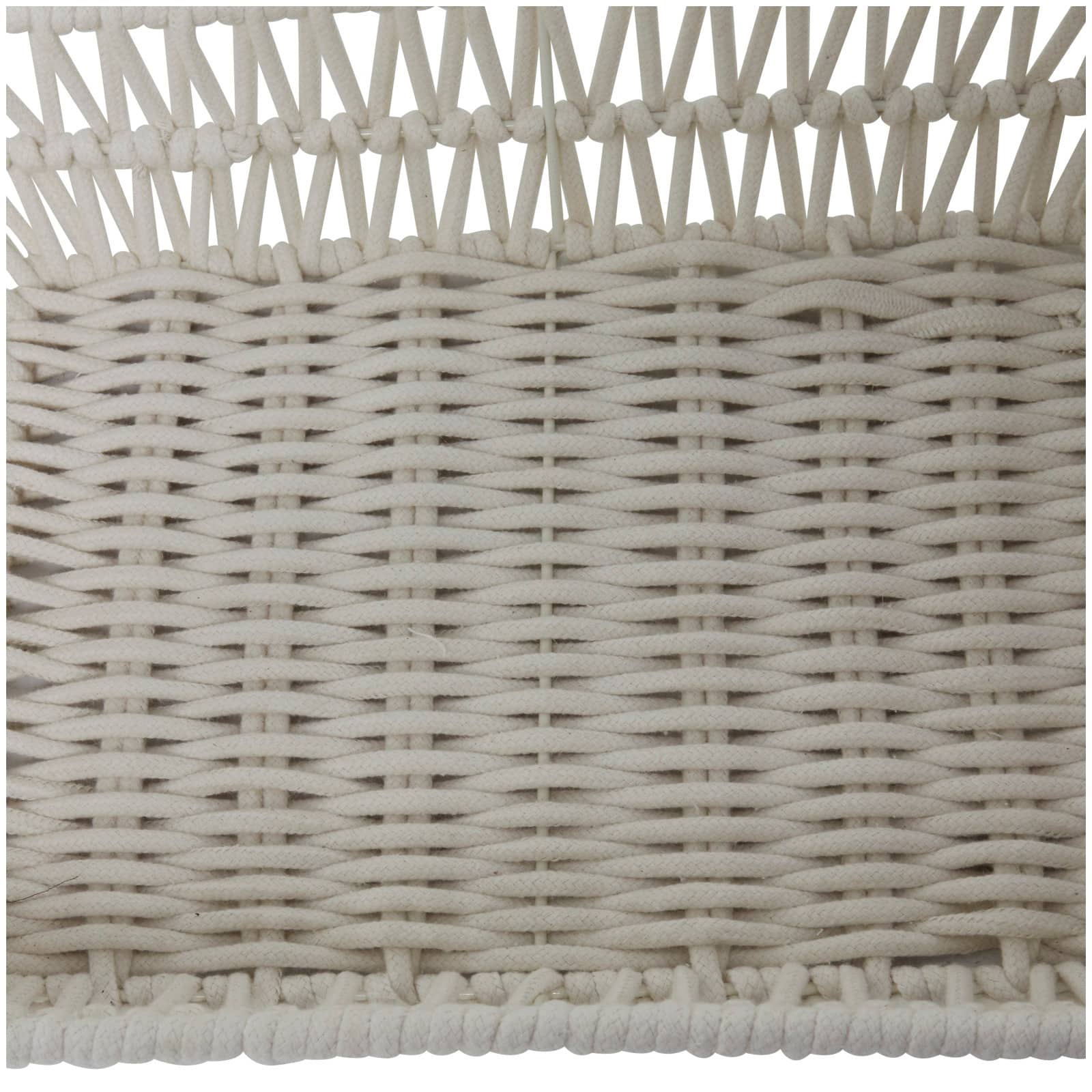 White Cotton Handmade Woven Storage Basket with Handles Set of 2 19", 18"