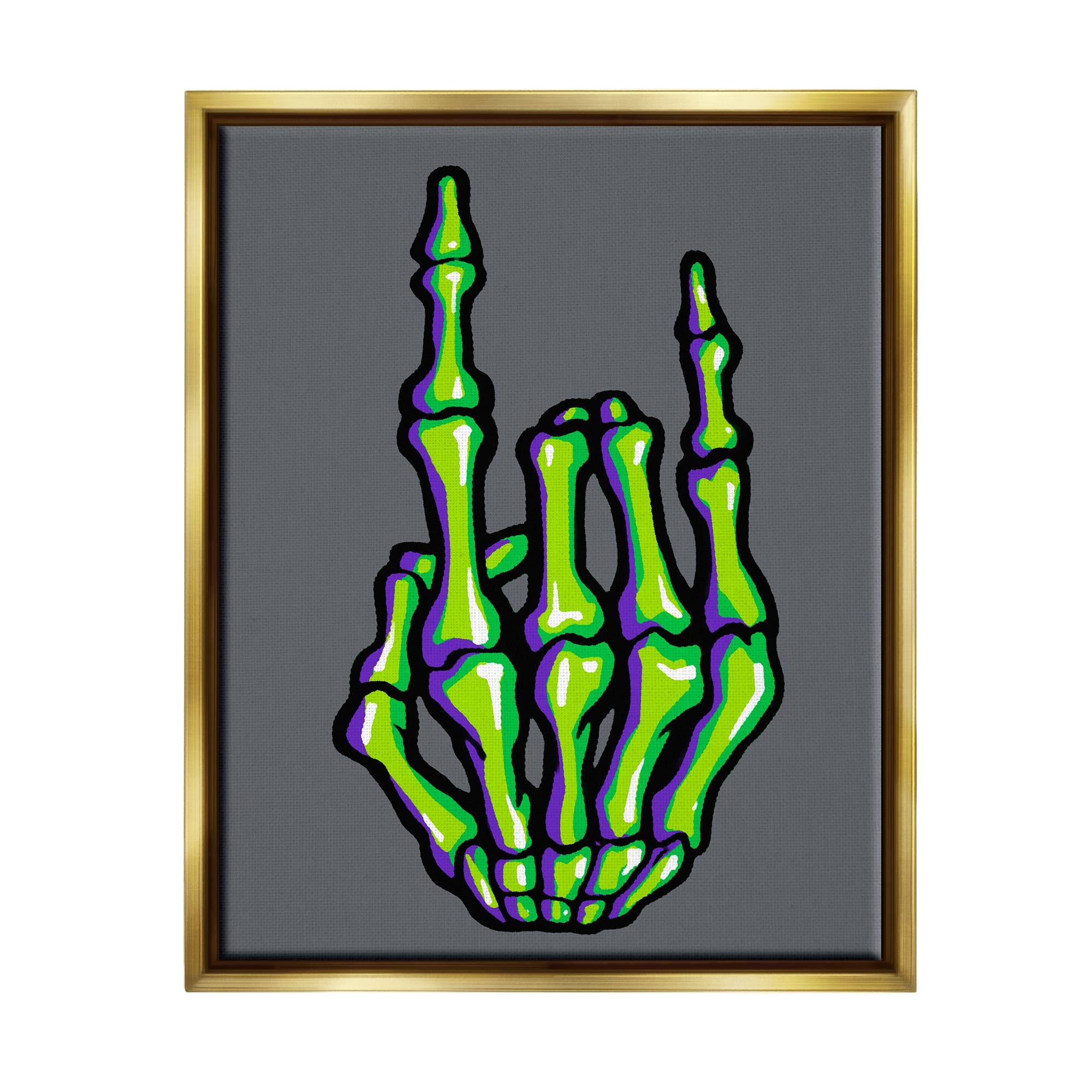 Stupell Industries Rock On Skeleton Hand Framed Floater Canvas Wall Art