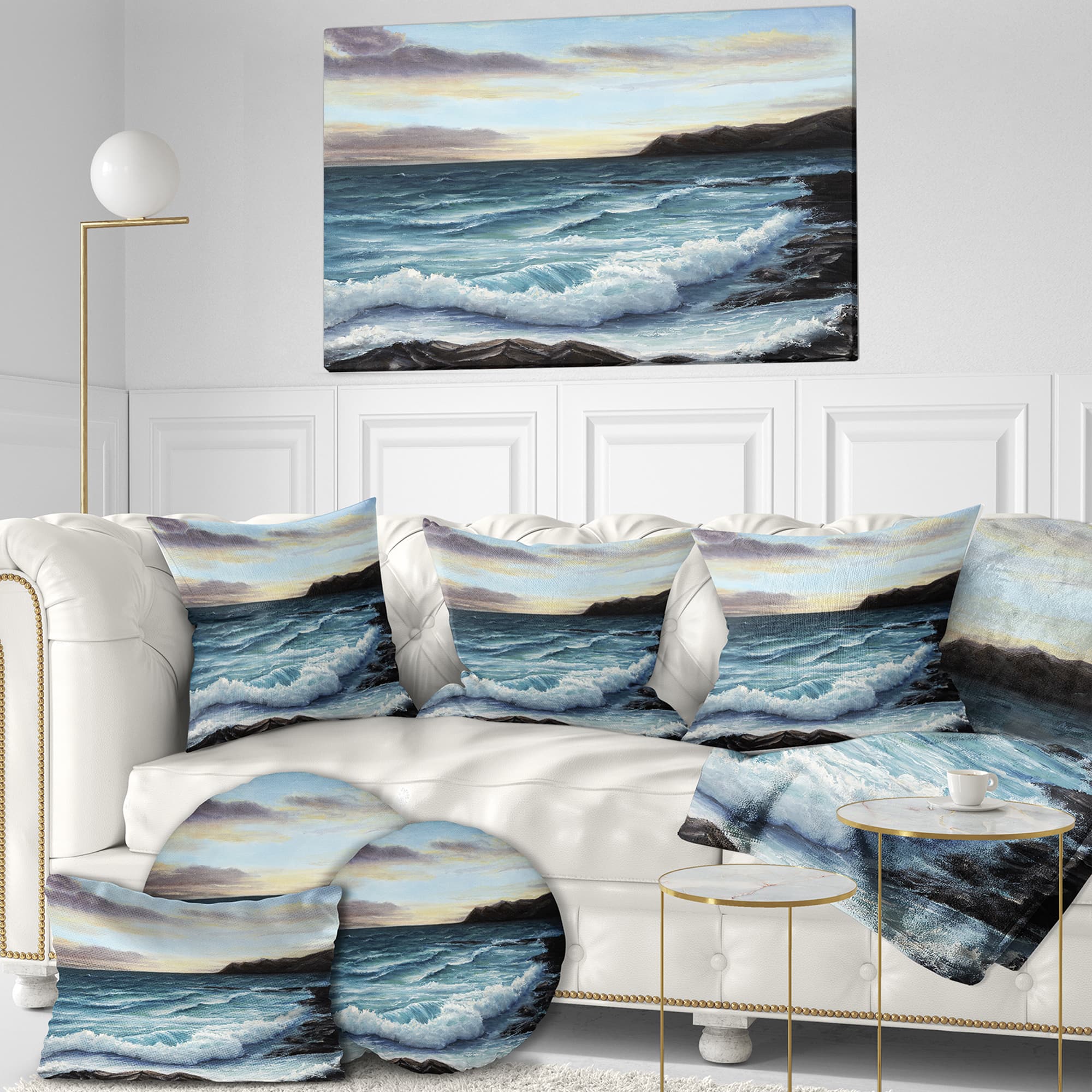Designart - Ocean Waves at Seashore - Sea & Shore Painting Print on Wrapped Canvas