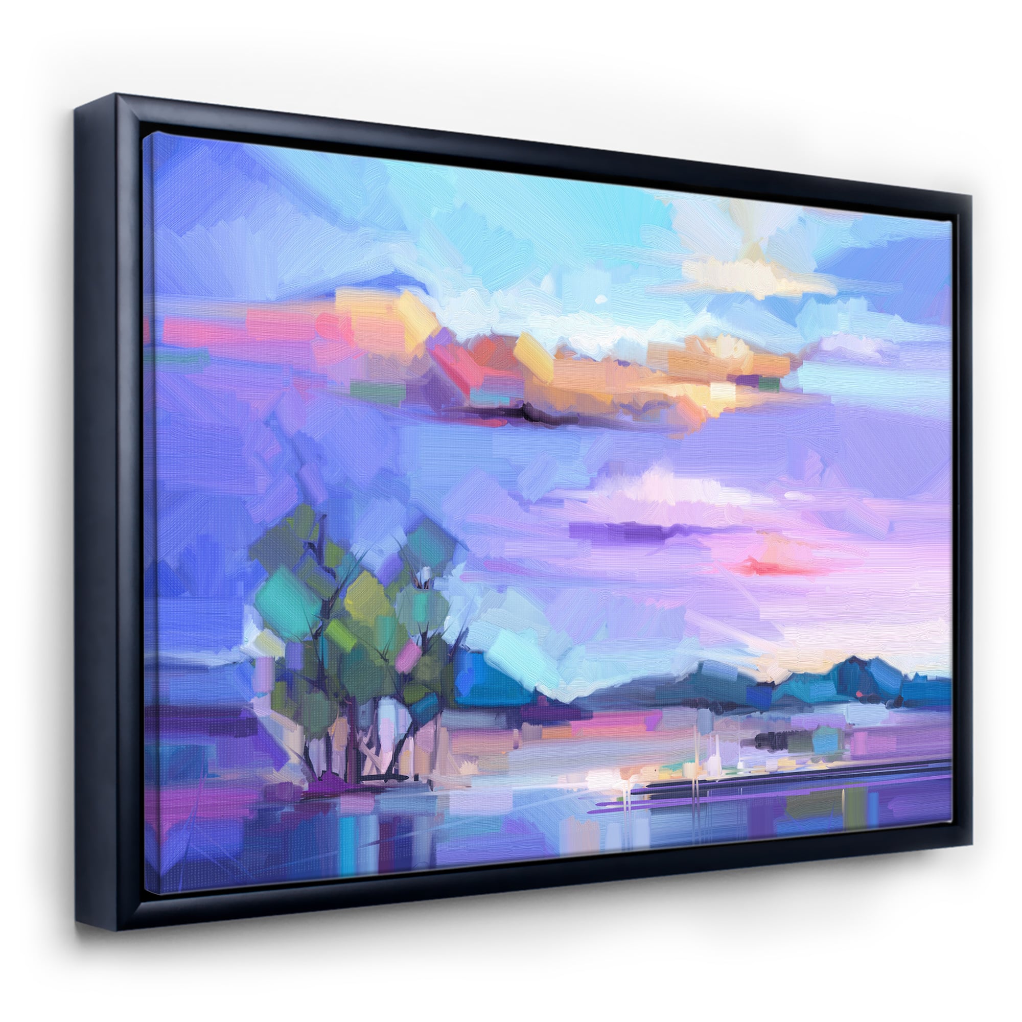 Designart - Impressionist Mountscape With River II - Modern Canvas Wall Art Print in Black Frame