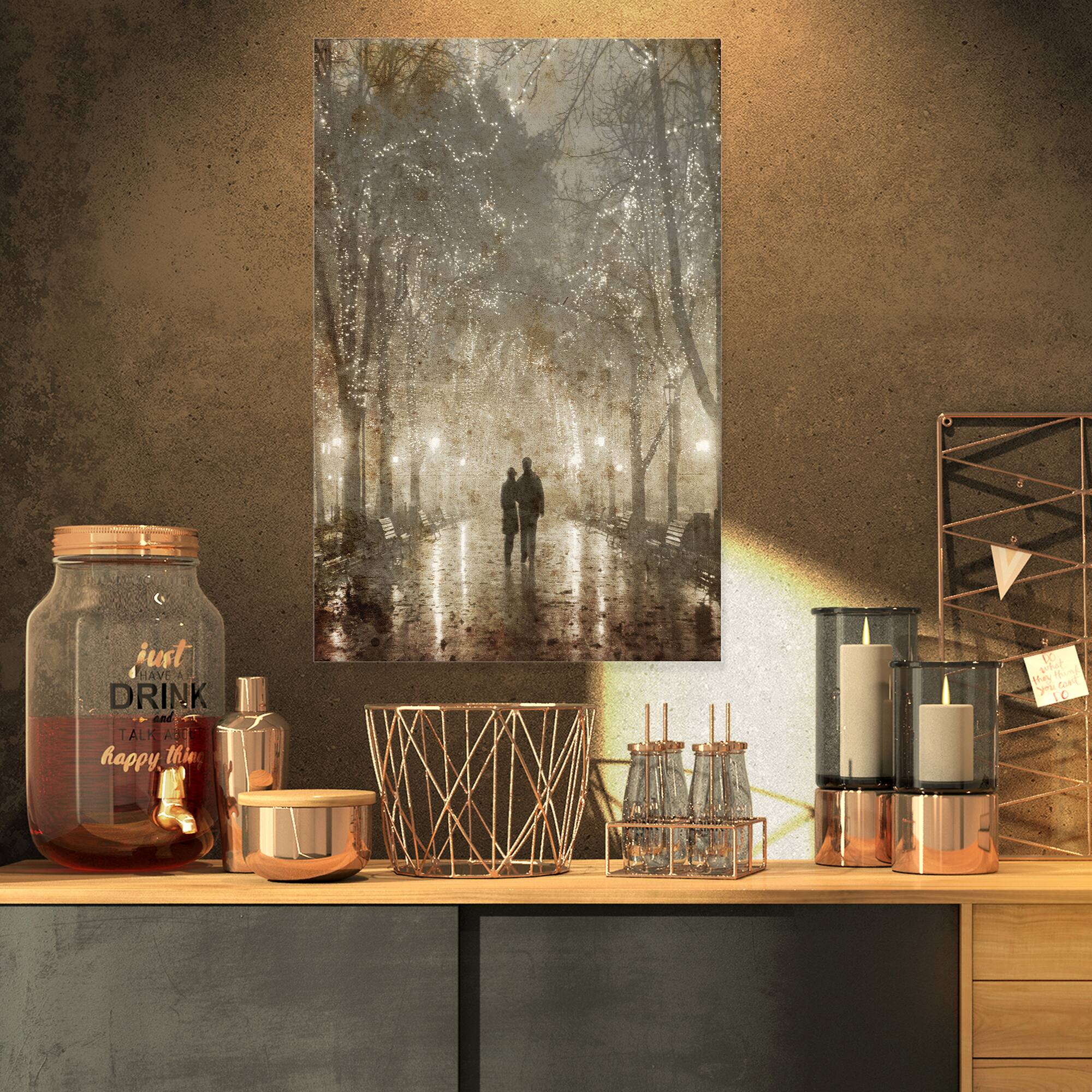 Designart - Couple Walking in Night Lights