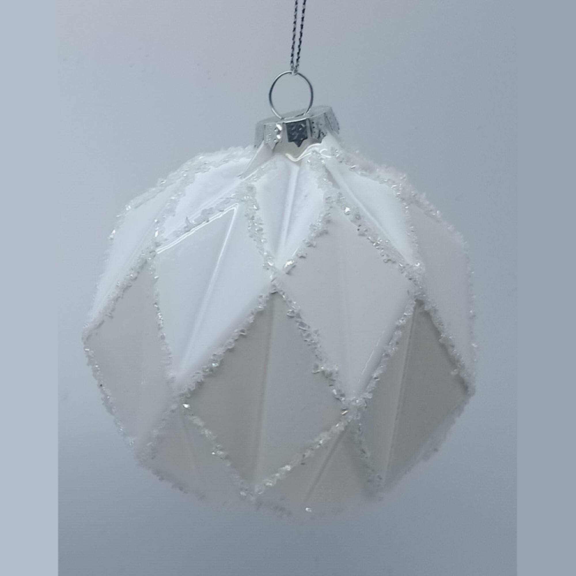 Glittered Christmas Glass Ball Ornaments - 3.75" (95mm) - White - 4ct