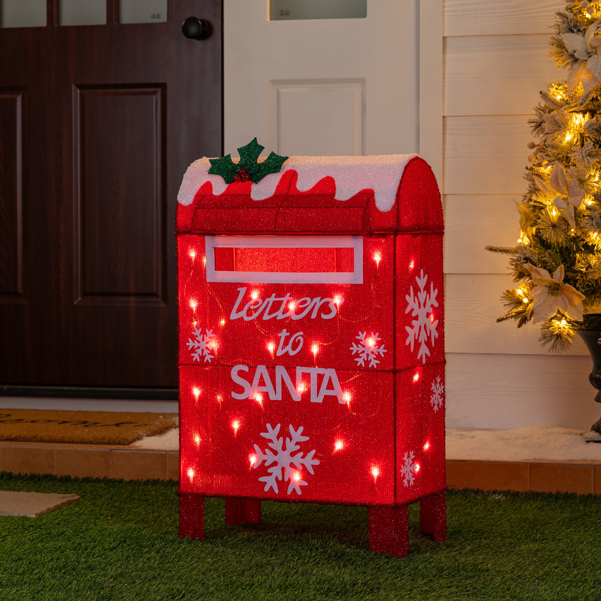 Glitzhome® 28" Christmas 3D Fabric Mailbox with 30 Warm White LED Lights