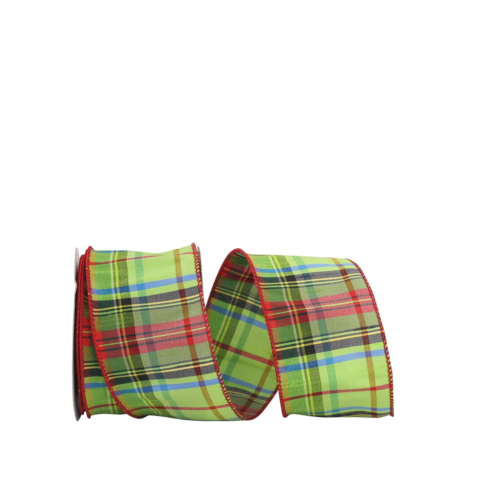 JAM Paper 2.5" x 10yd. Traditional Dupioni Wired Edge Citrus Plaid Ribbon