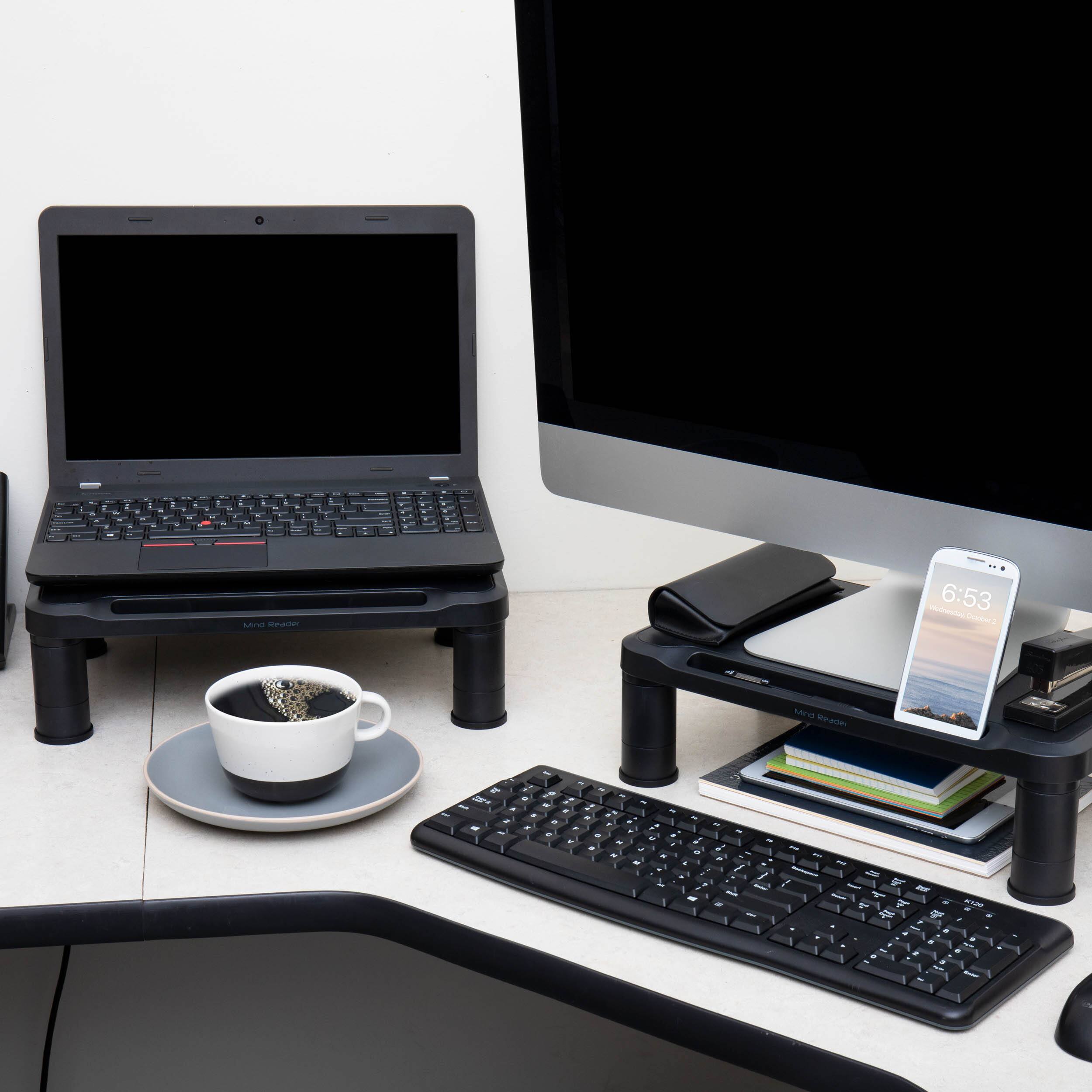 Mind Reader Black Small Plastic Monitor Riser Stand Set