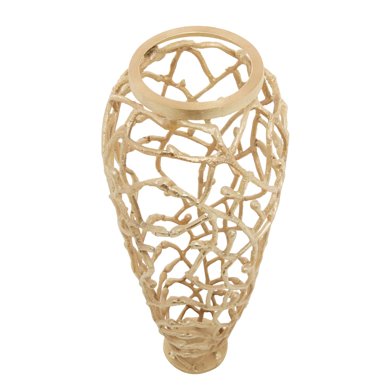 Gold Aluminum Contemporary Vase, 9" x 9" x 23"
